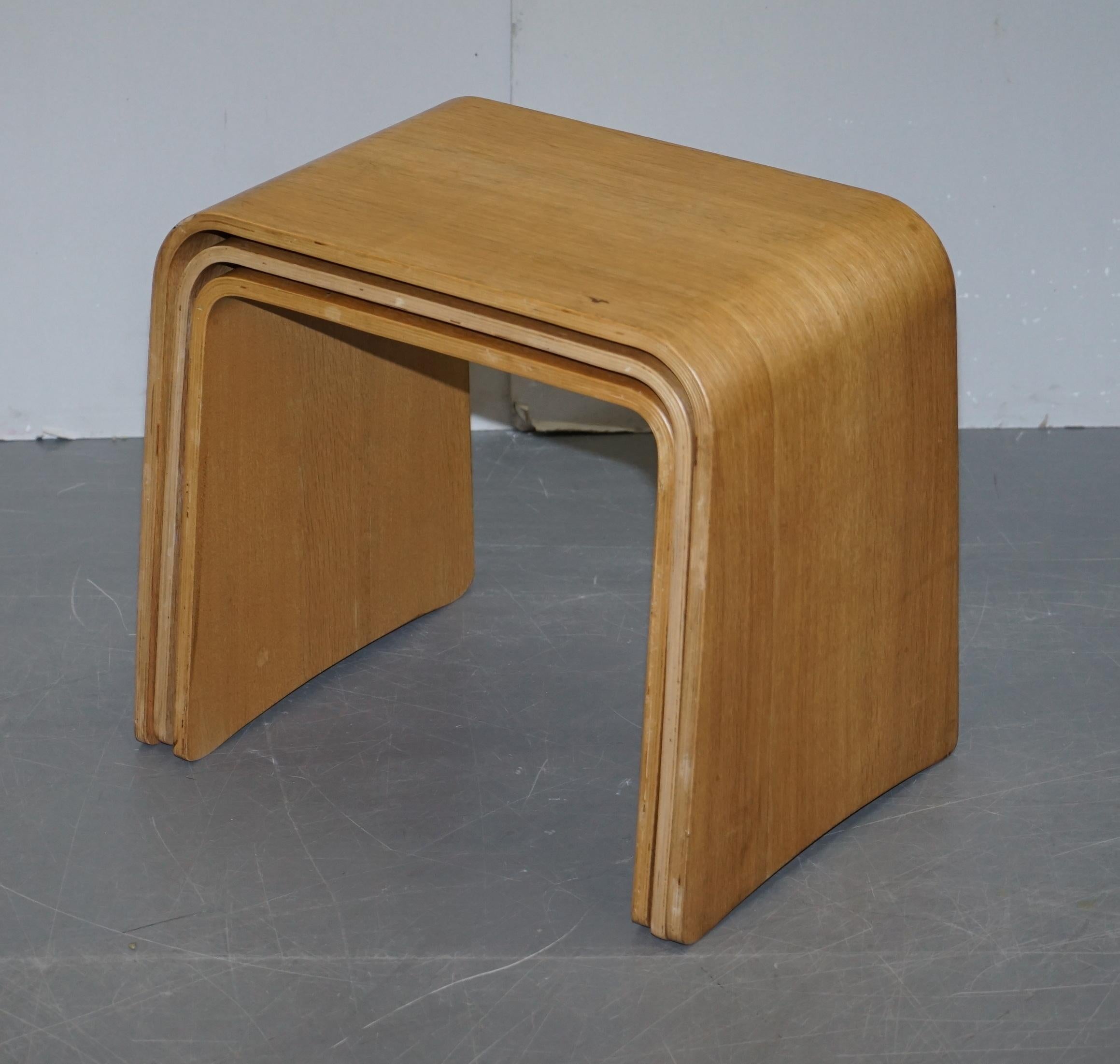 We are delighted to offer for sale this very stylish nest of three bentwood side end lamp tables

A very Mid-Century Modern cool nest of tables, they look good in any setting

We have lightly cleaned waxed and polished them, there will be normal