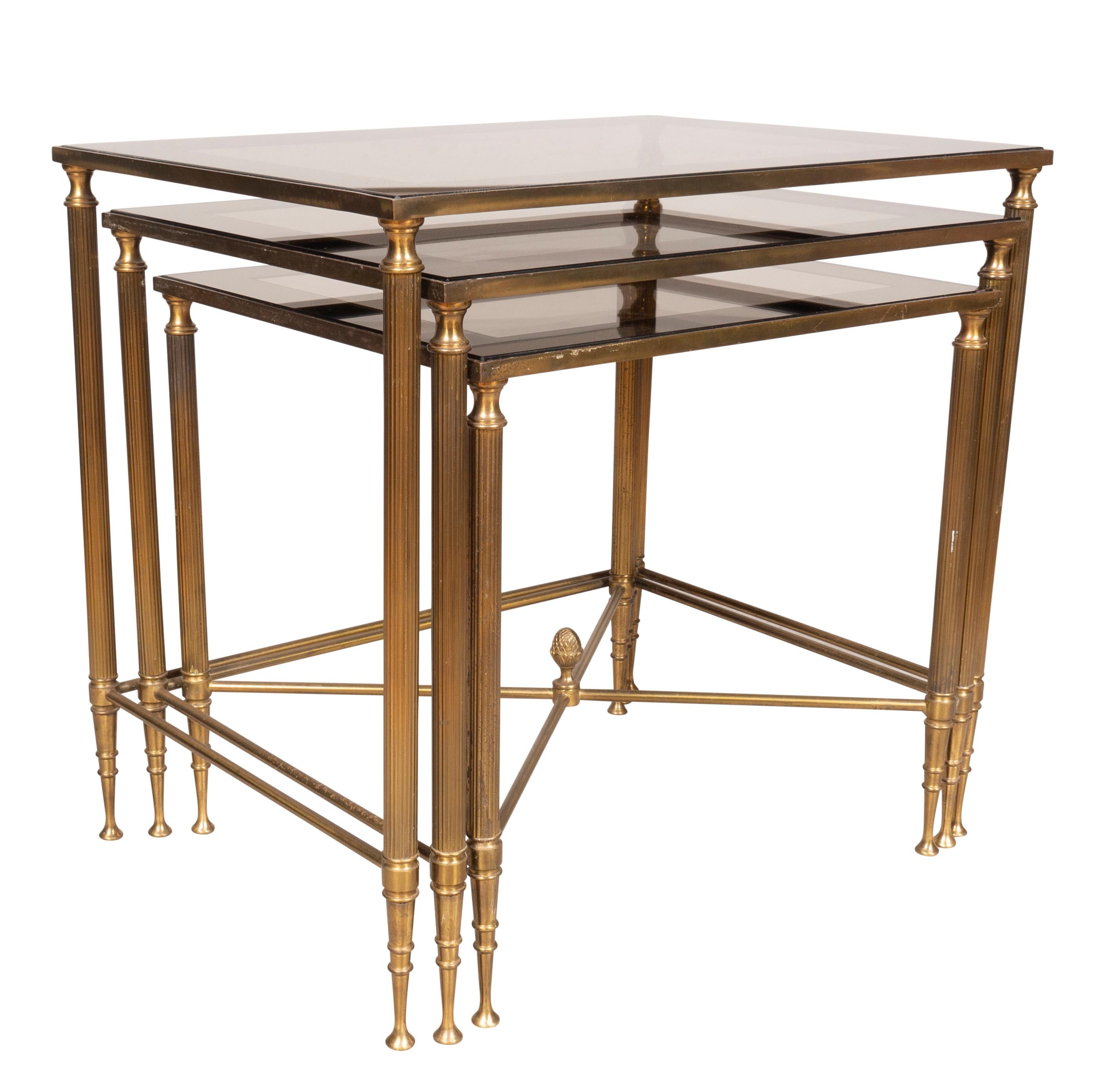 Nest of Three Vintage Brass Tables For Sale 13