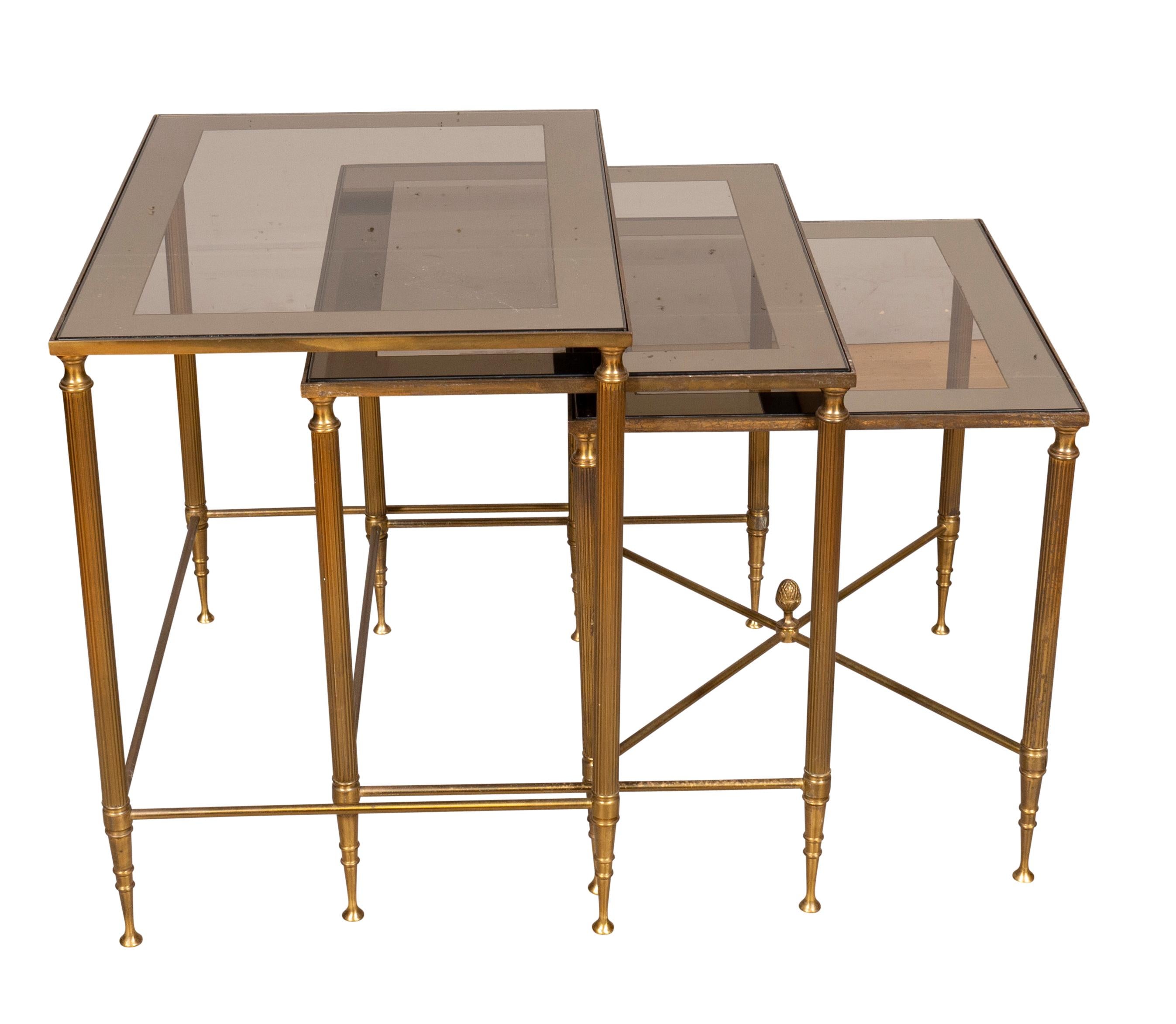 Nest of Three Vintage Brass Tables In Good Condition For Sale In Essex, MA