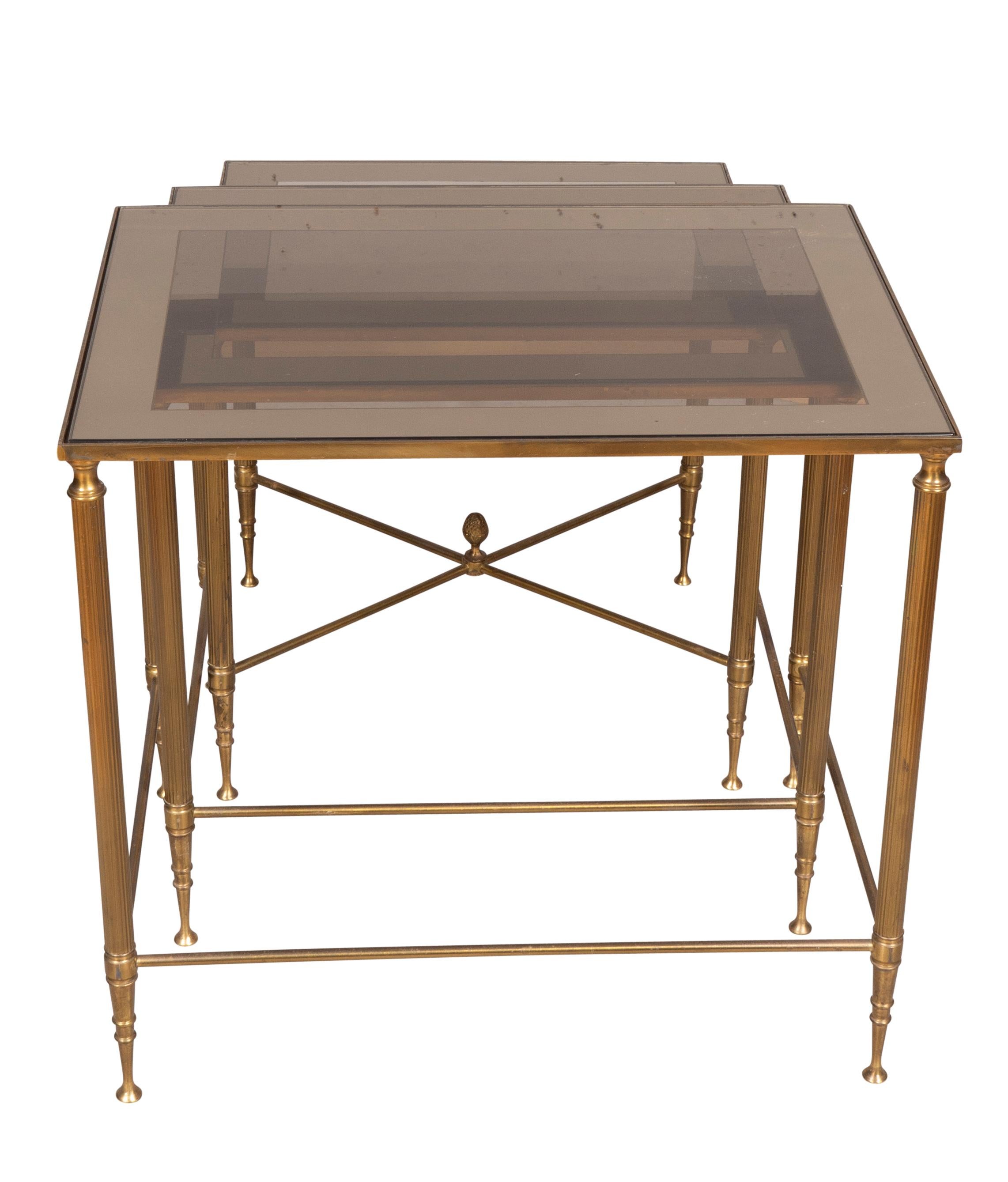 20th Century Nest of Three Vintage Brass Tables For Sale