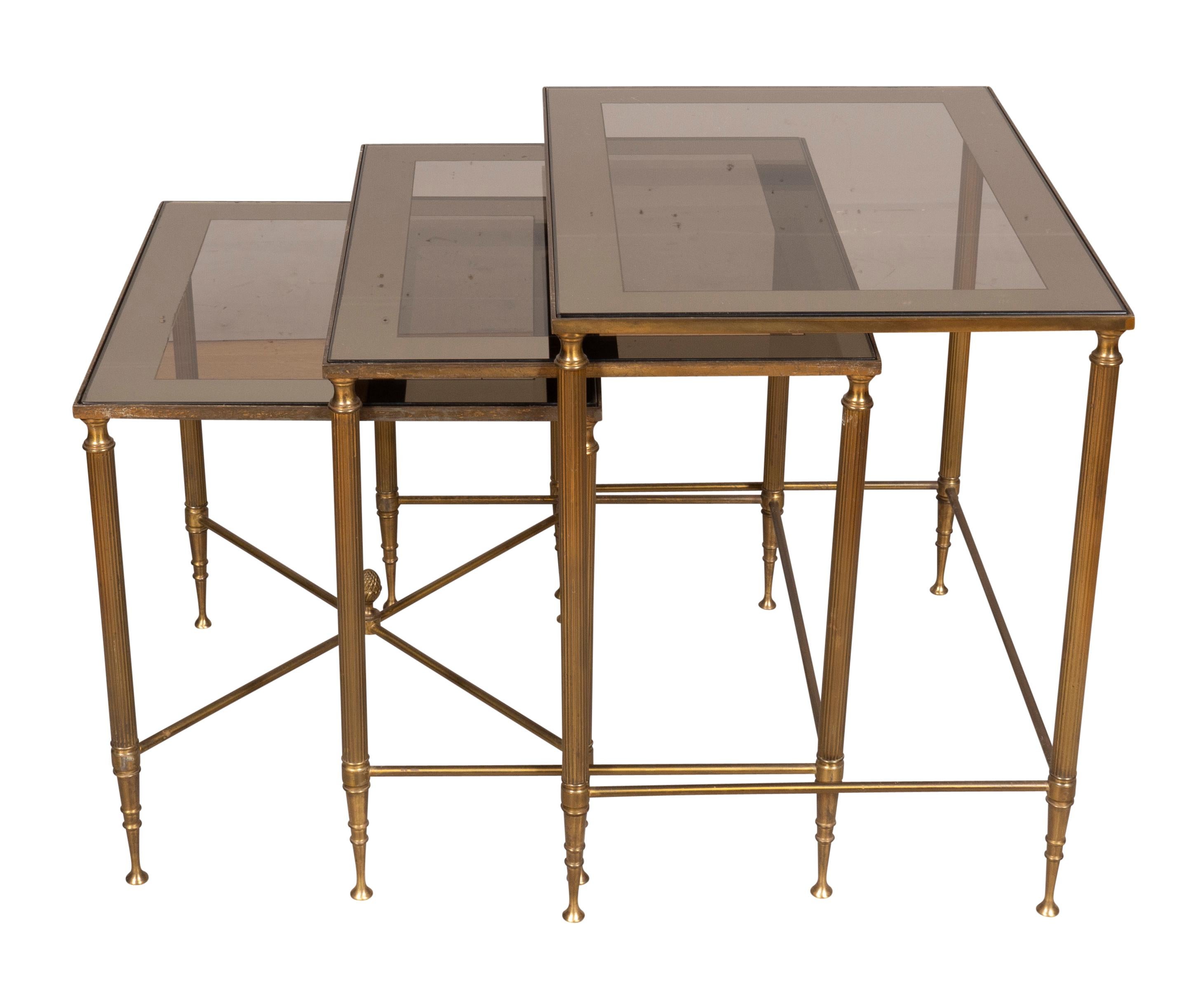 Nest of Three Vintage Brass Tables For Sale 1