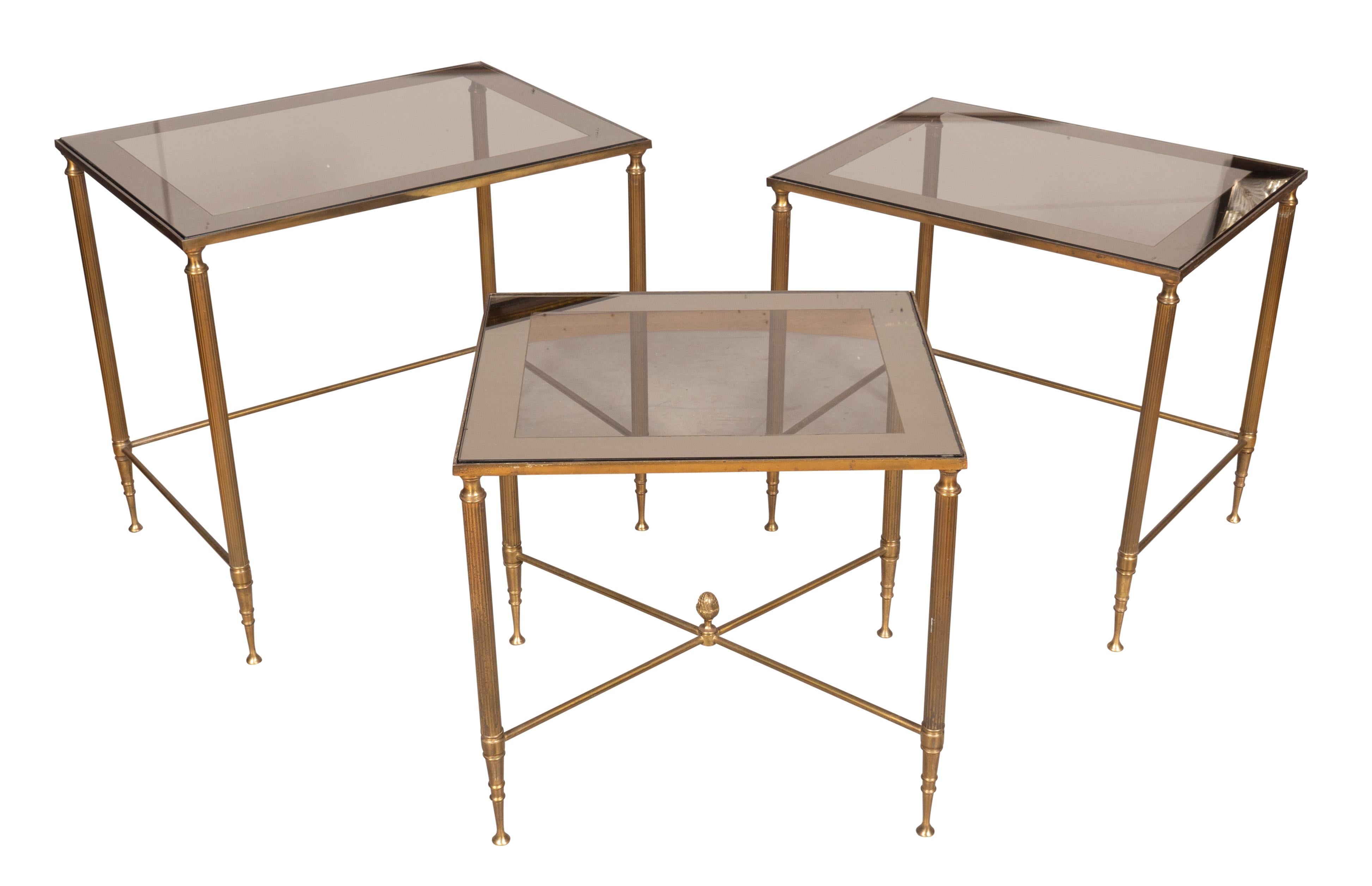 Nest of Three Vintage Brass Tables For Sale 3