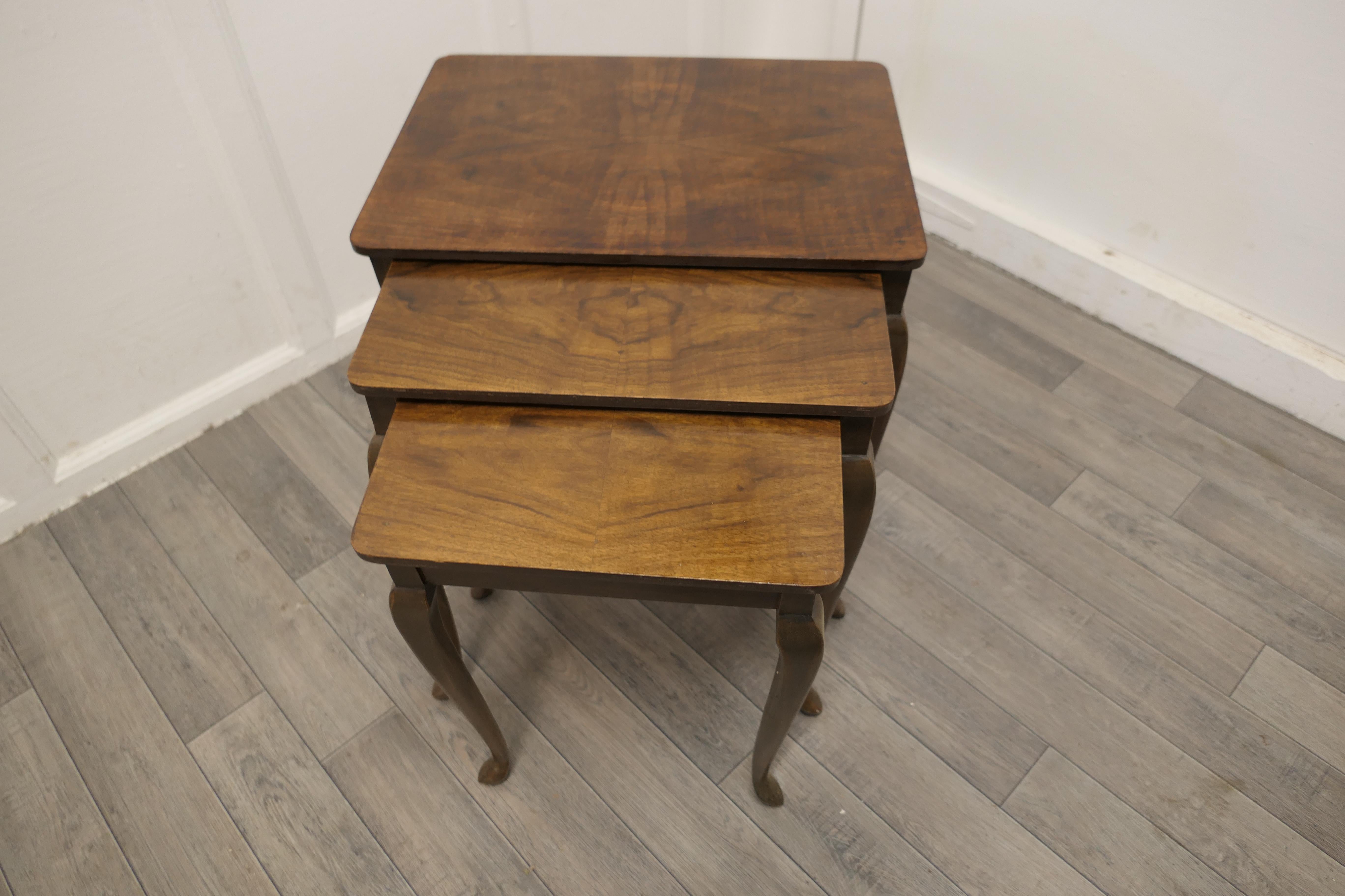 Nest of Three Walnut Art Deco Tables   For Sale 1