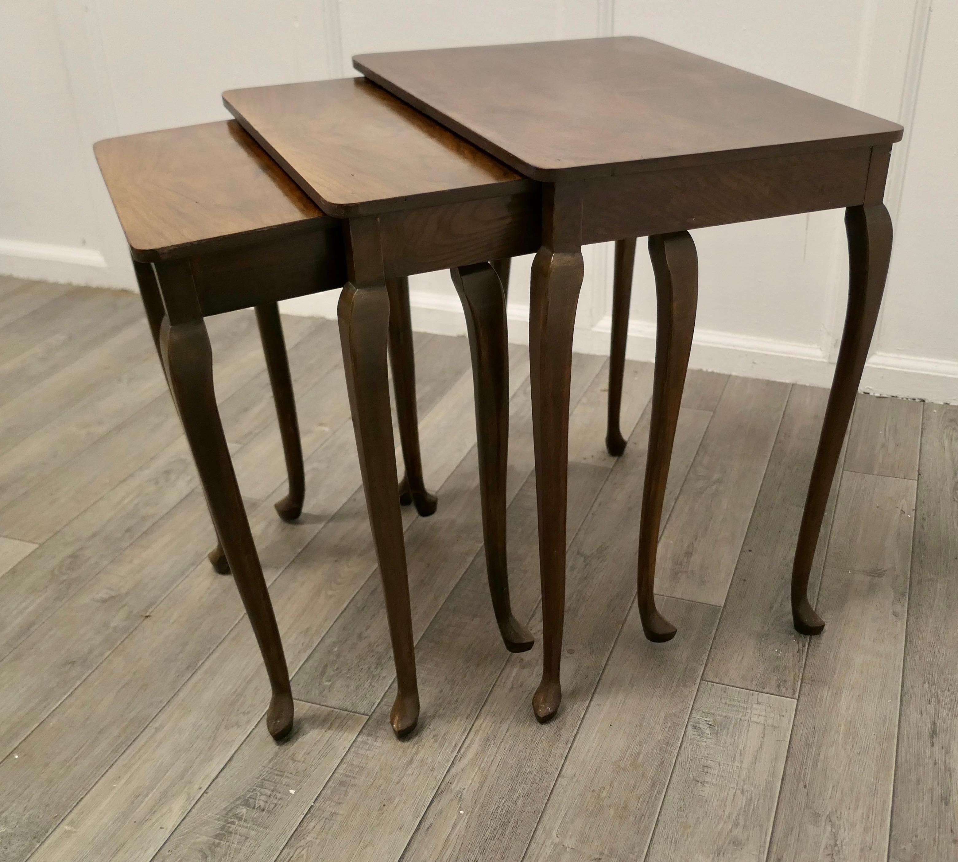 Nest of Three Walnut Art Deco Tables   For Sale 2