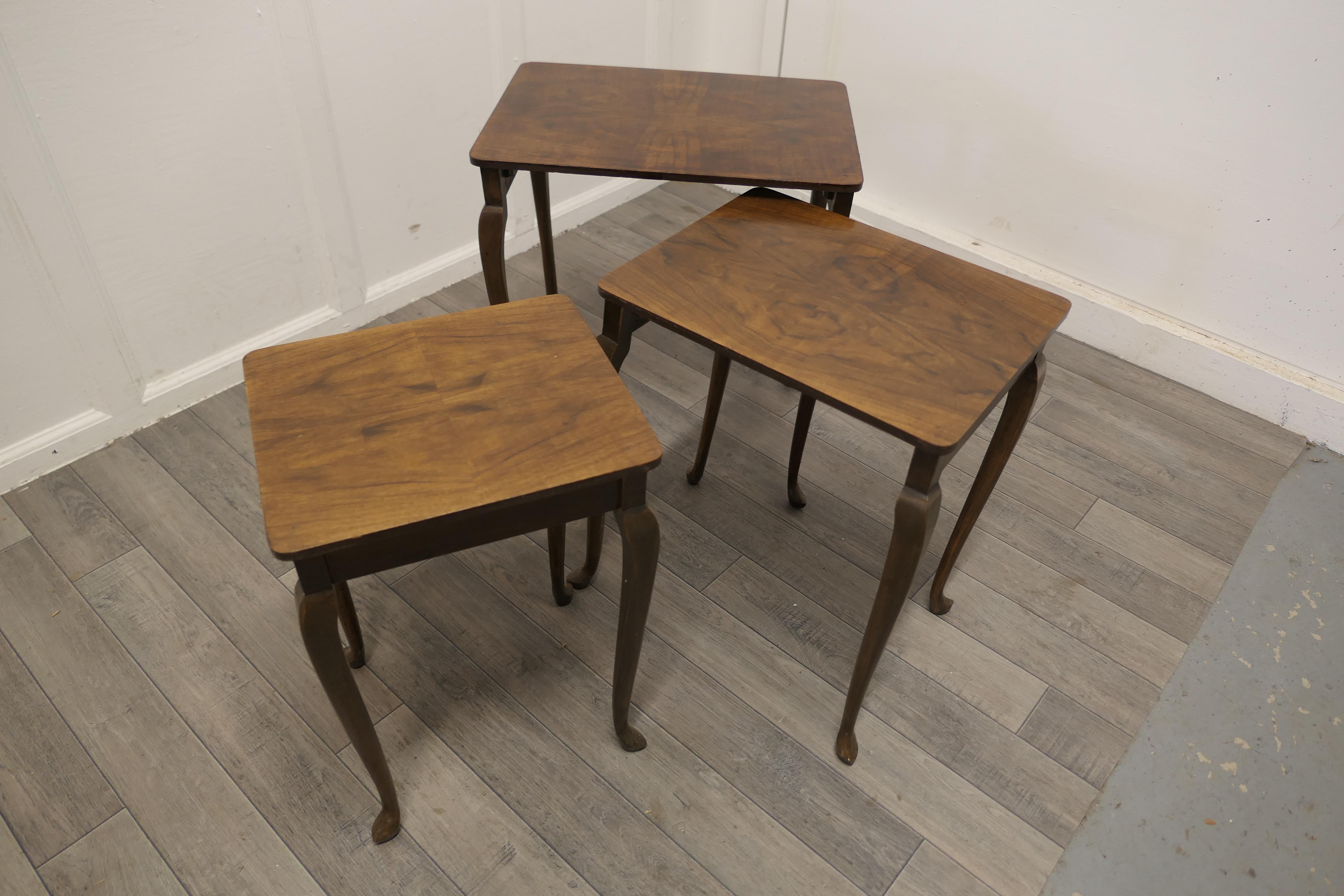 Nest of Three Walnut Art Deco Tables   For Sale 3