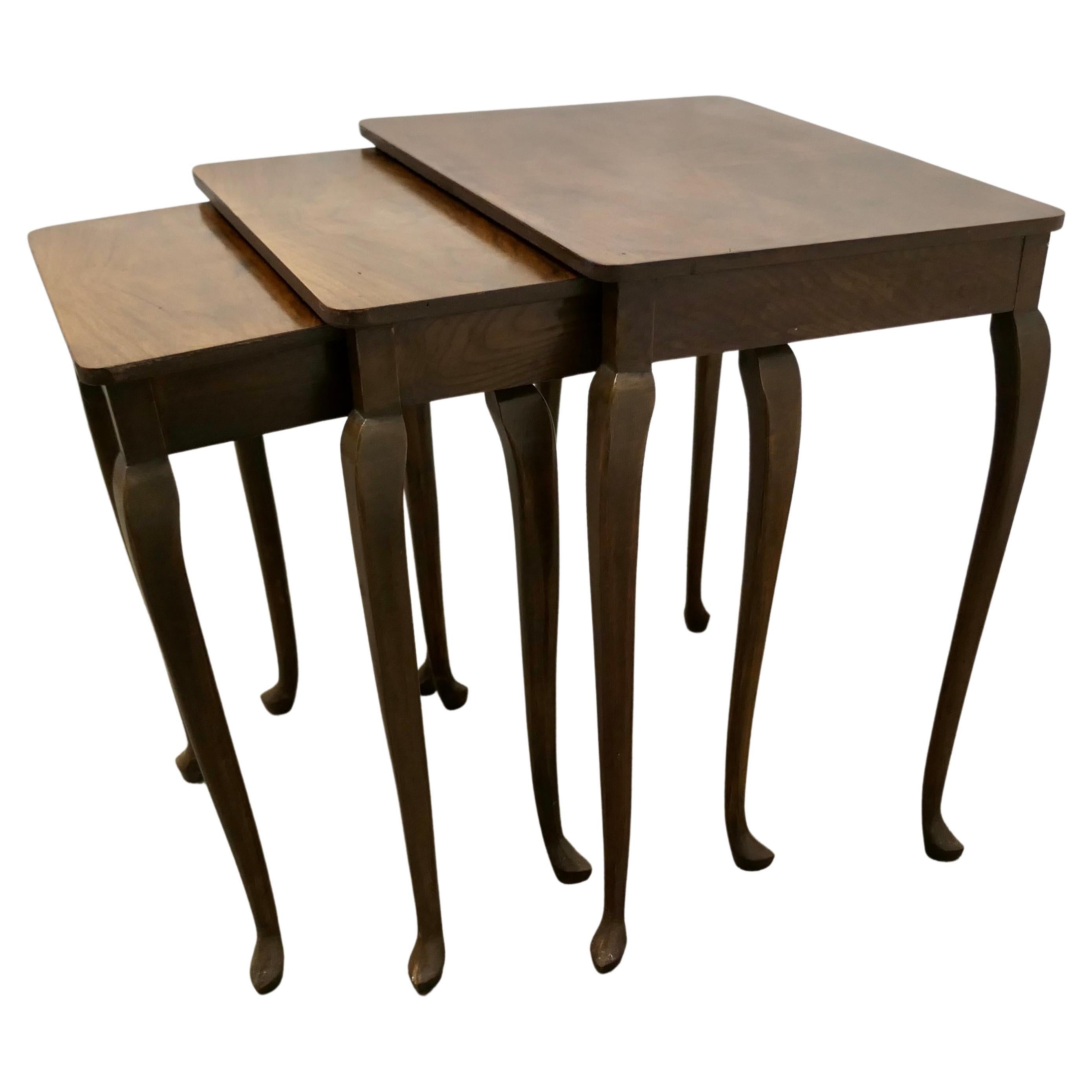 Nest of Three Walnut Art Deco Tables   For Sale