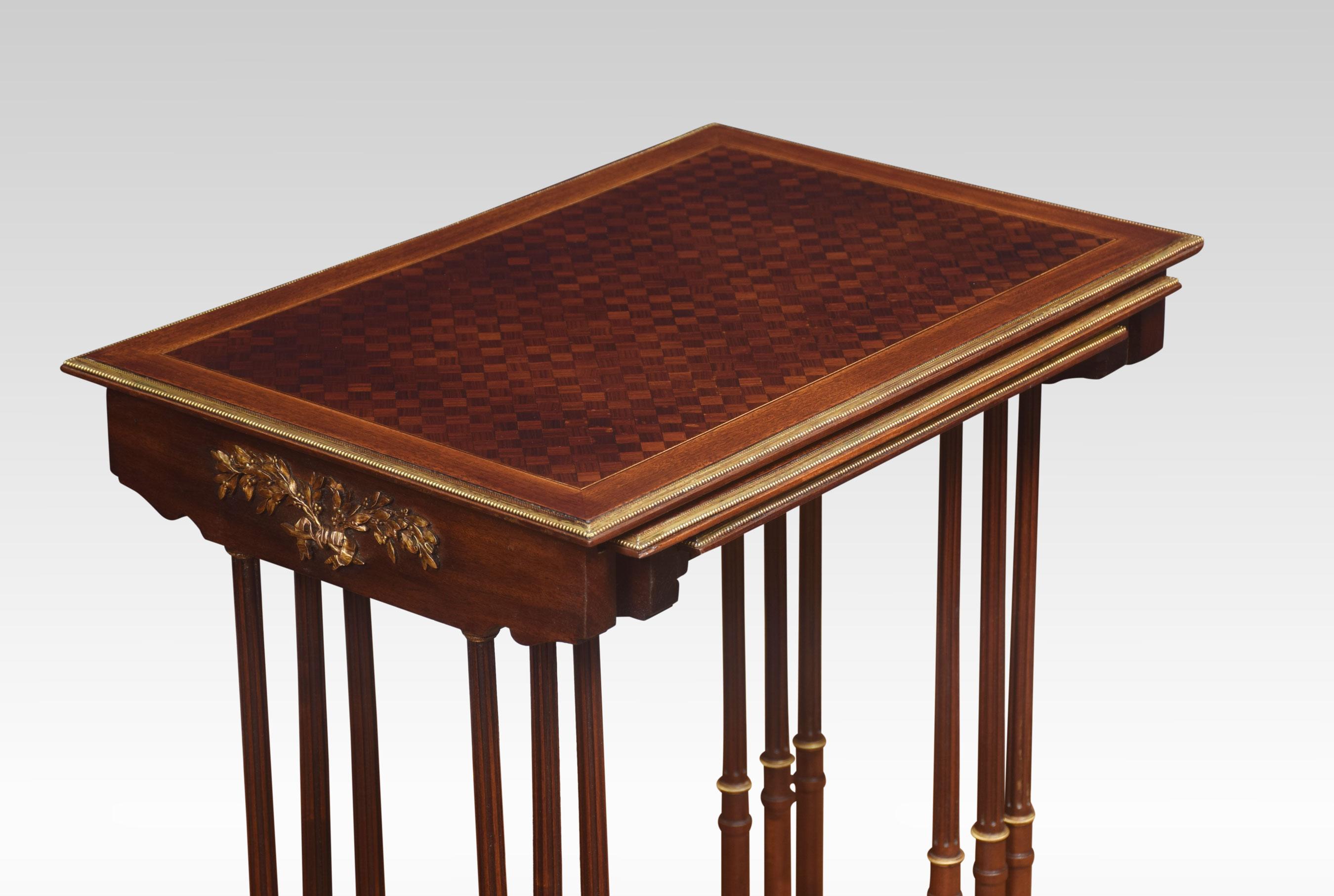 British Nest of Three Walnut Parquetry Topped Tables For Sale