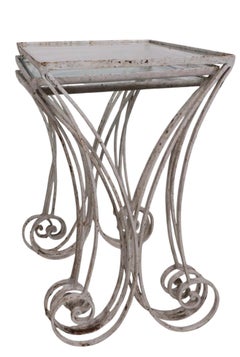Nest of Three Wrought Iron Garden Patio Poolside Tables att. to Salterini