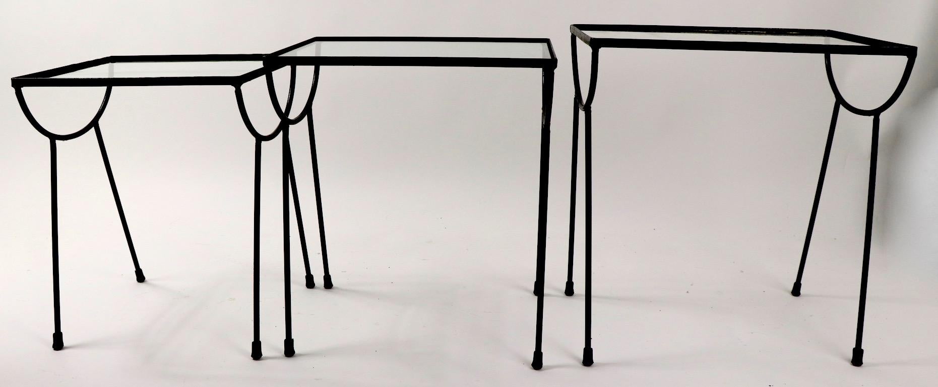Mid-Century Modern Nest of Three Wrought Iron Tables by Frank and Sons after Nelson for Arbuck