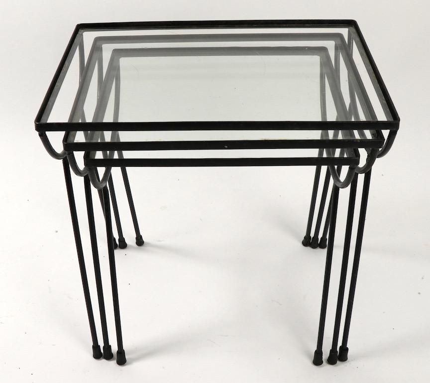 20th Century Nest of Three Wrought Iron Tables by Frank and Sons after Nelson for Arbuck