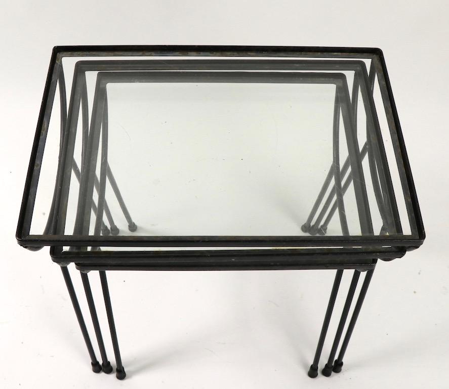 Glass Nest of Three Wrought Iron Tables by Frank and Sons after Nelson for Arbuck