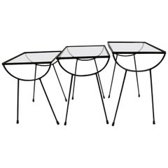 Nest of Three Wrought Iron Tables by Frank and Sons after Nelson for Arbuck