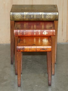 NEST OF VINTAGE FAUX BOOK TabLES IN ORIGINAL ANTiQUE DISTRESsed LEATHER