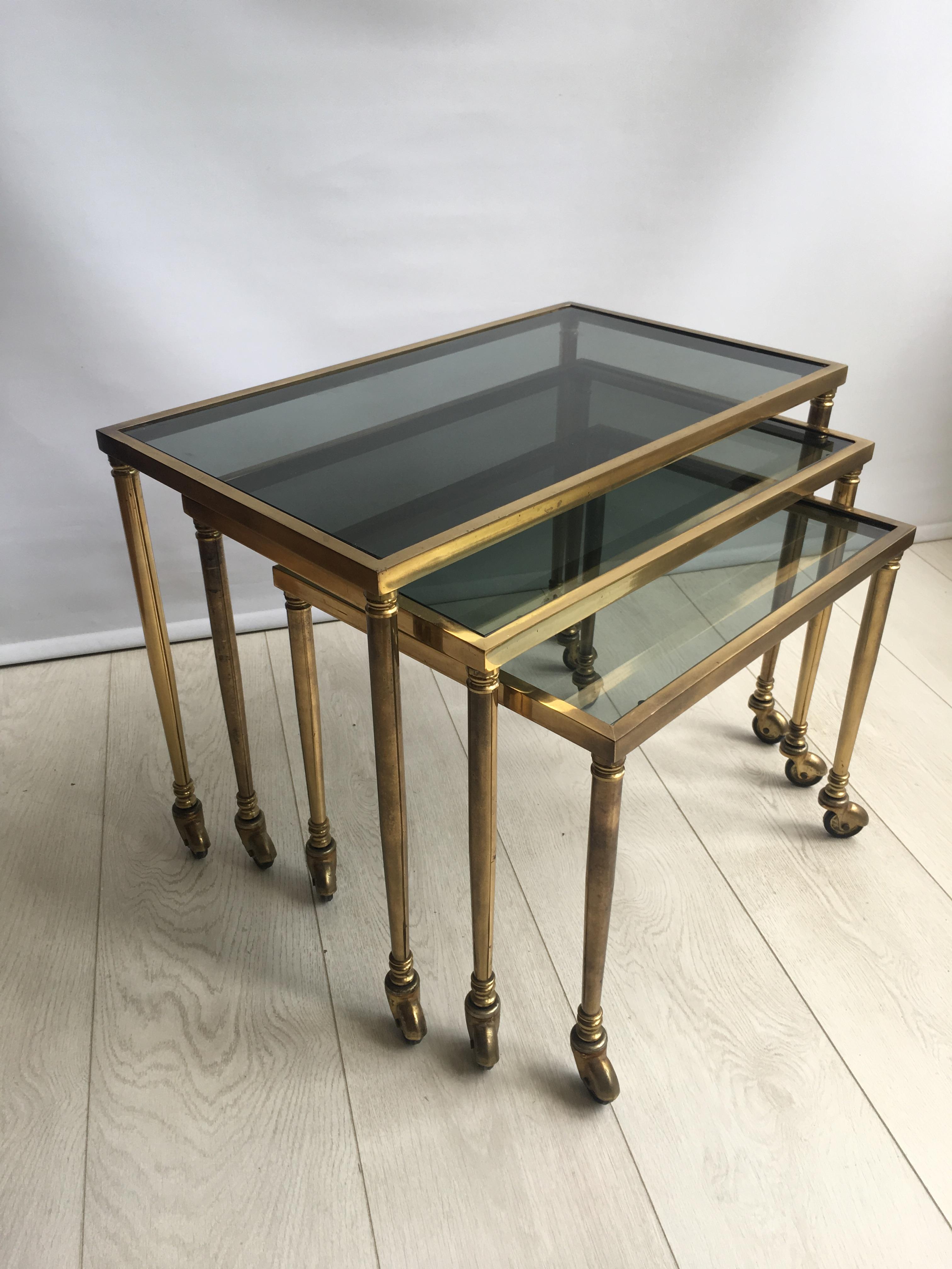 Nest of Vintage French Brass Side Tables Trolleys 3