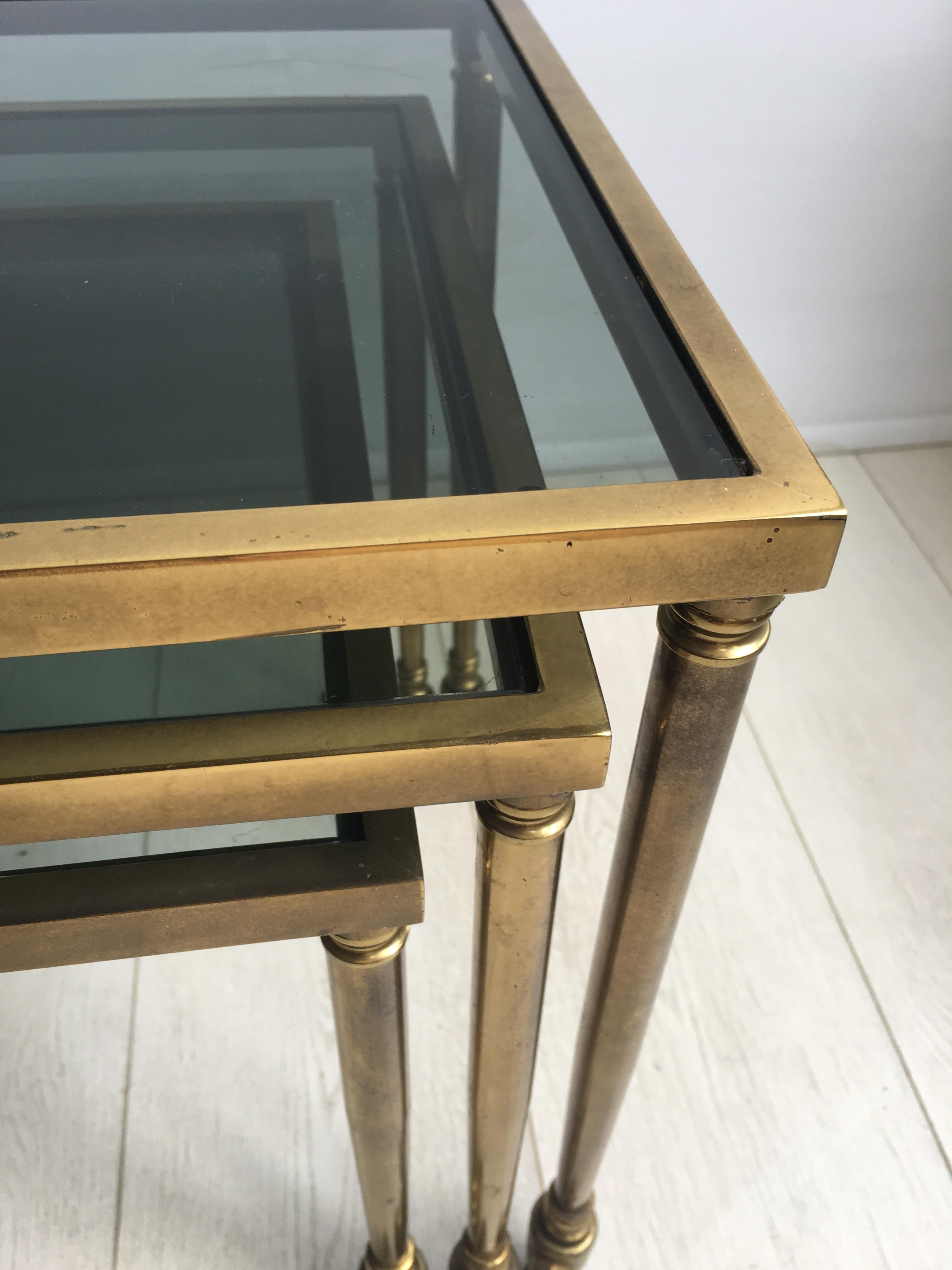 Lacquered Nest of Vintage French Brass Side Tables Trolleys