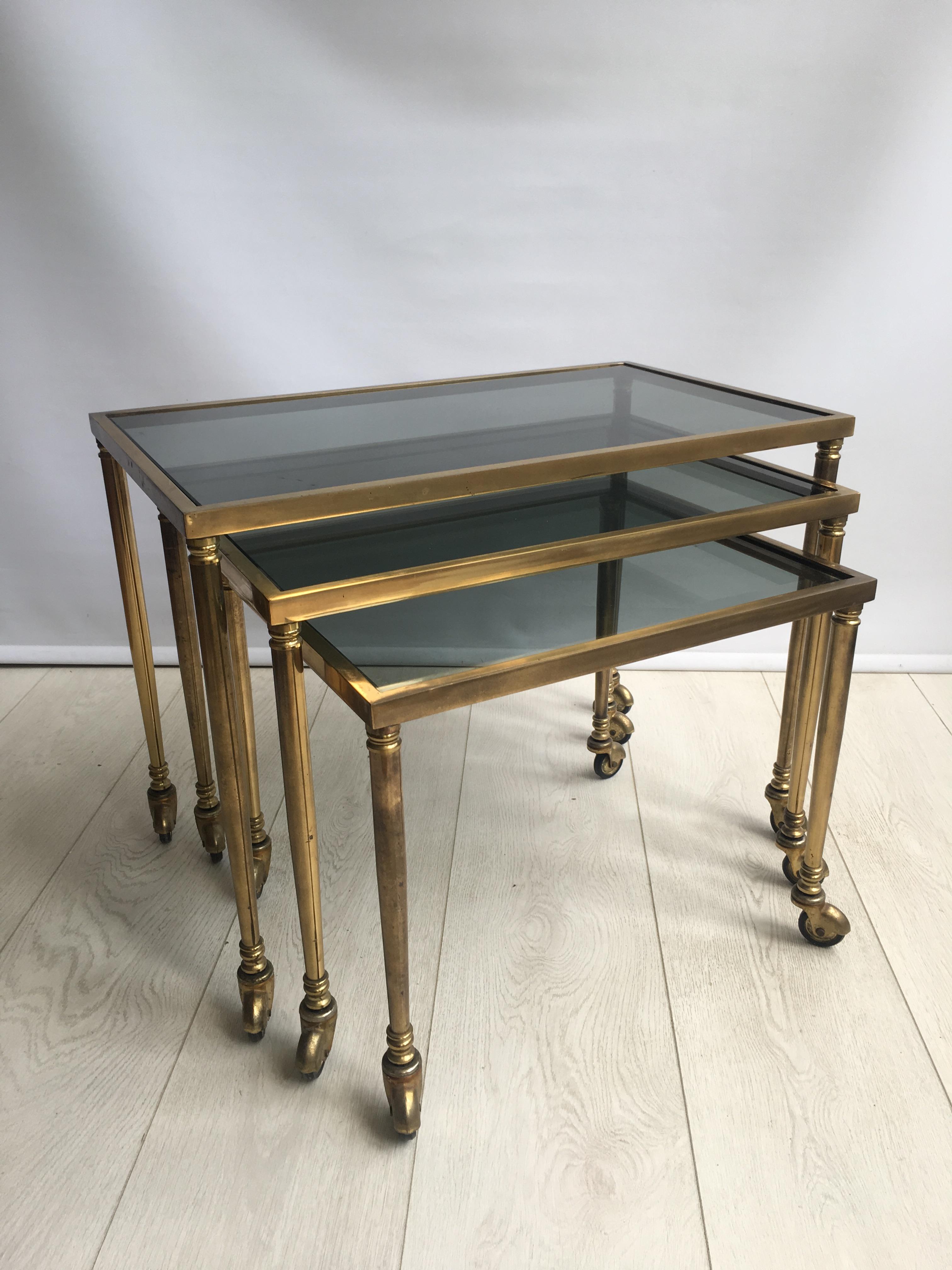 Nest of Vintage French Brass Side Tables Trolleys 2