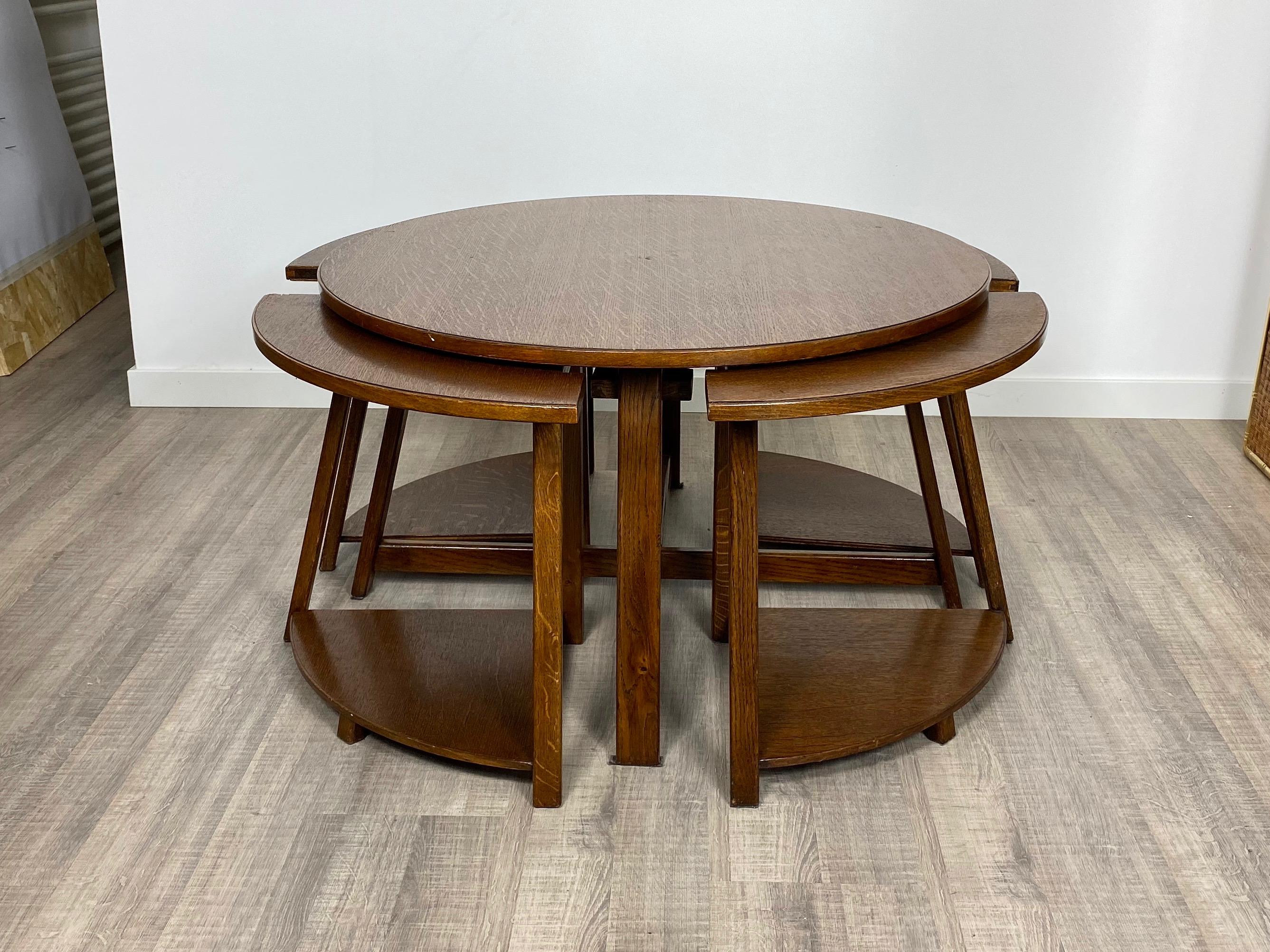 Mid-Century Modern Nest of Wood Five Round Tables Signed Italy 1970s End Table For Sale