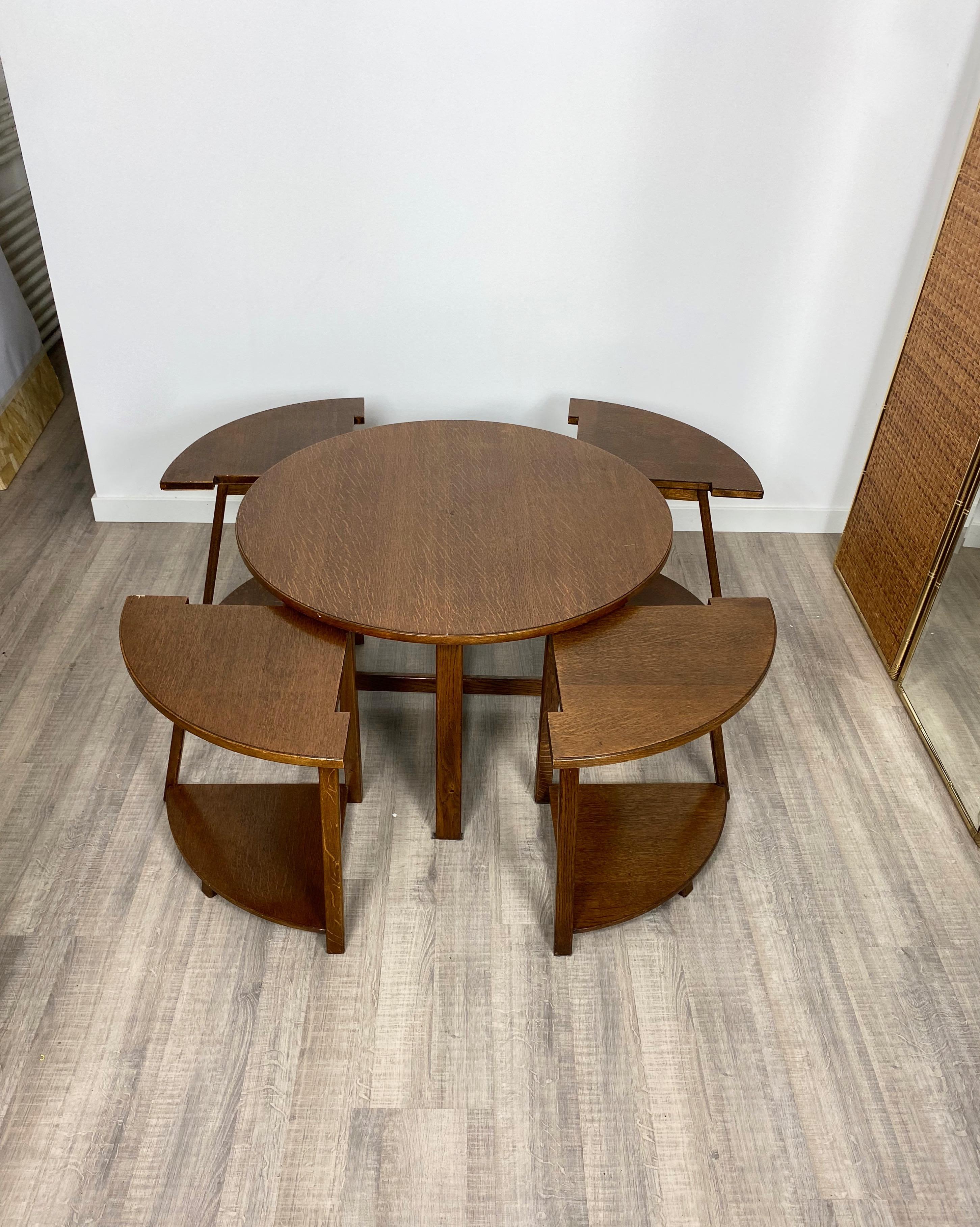 Nest of Wood Five Round Tables Signed Italy 1970s End Table In Good Condition For Sale In Rome, IT