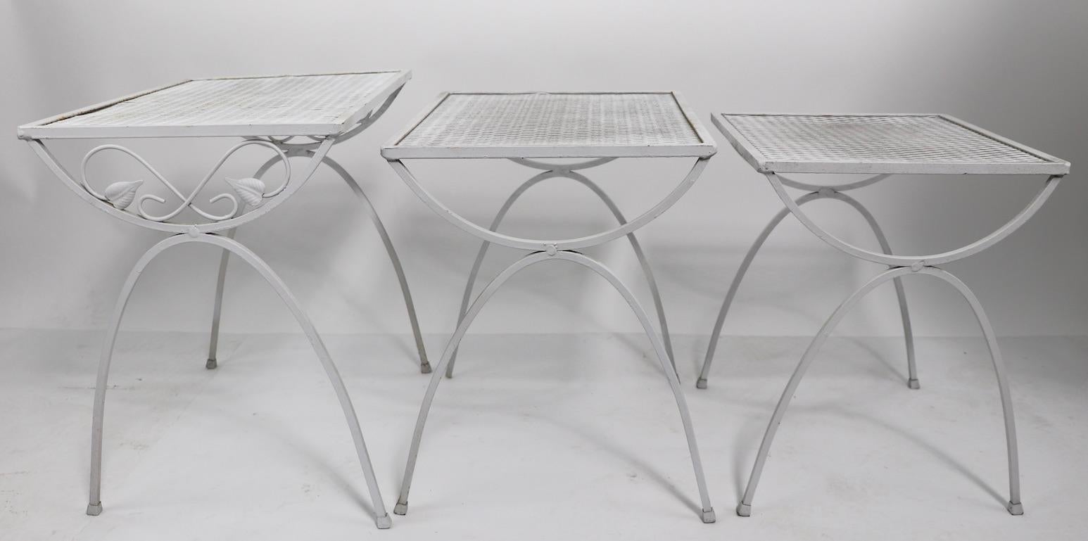 Nest of Wrought Iron Garden Patio Tables attributed to Salterini 4