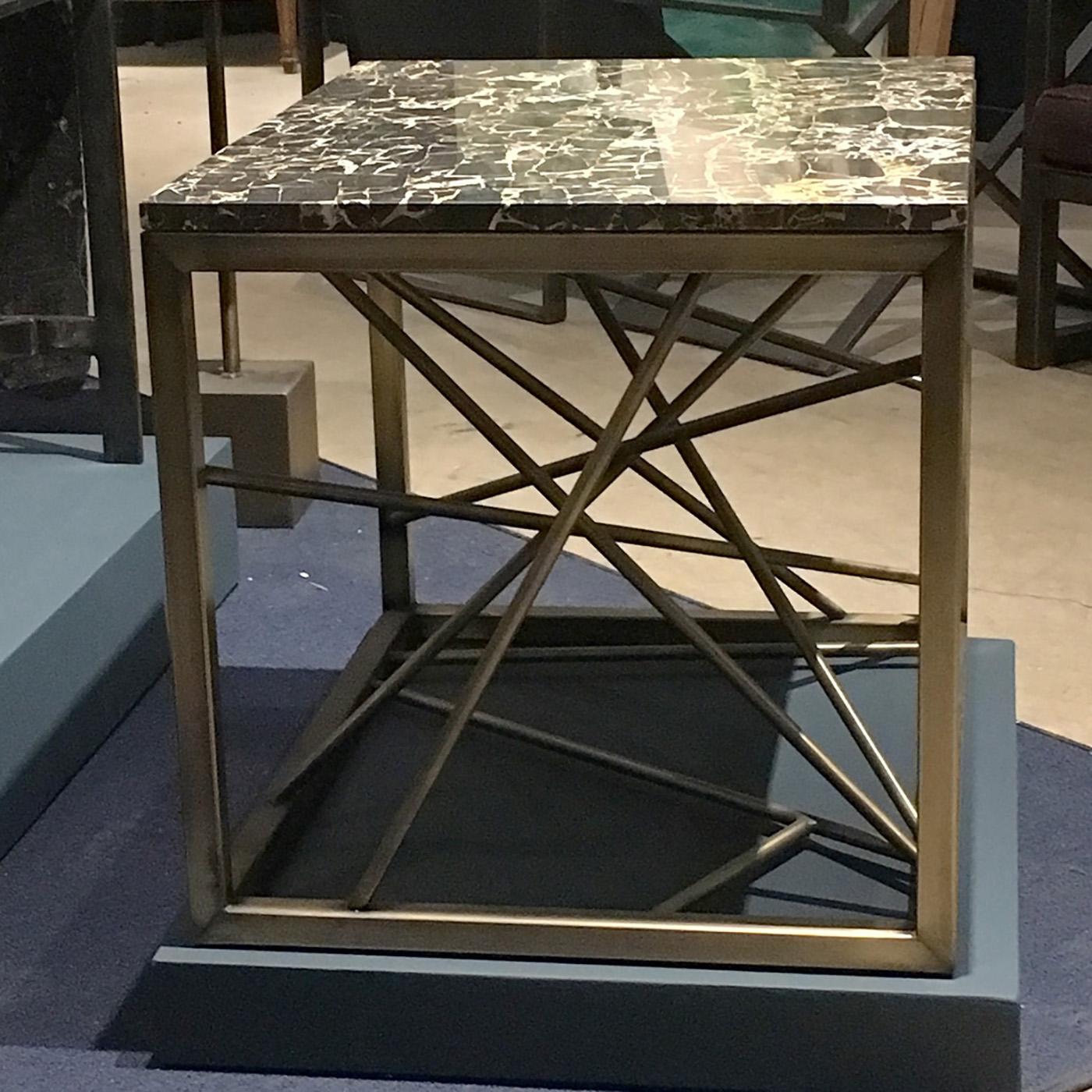 Canadian Nest Side Table by Morgan Clayhall, sculptural base, steel, marble, custom For Sale