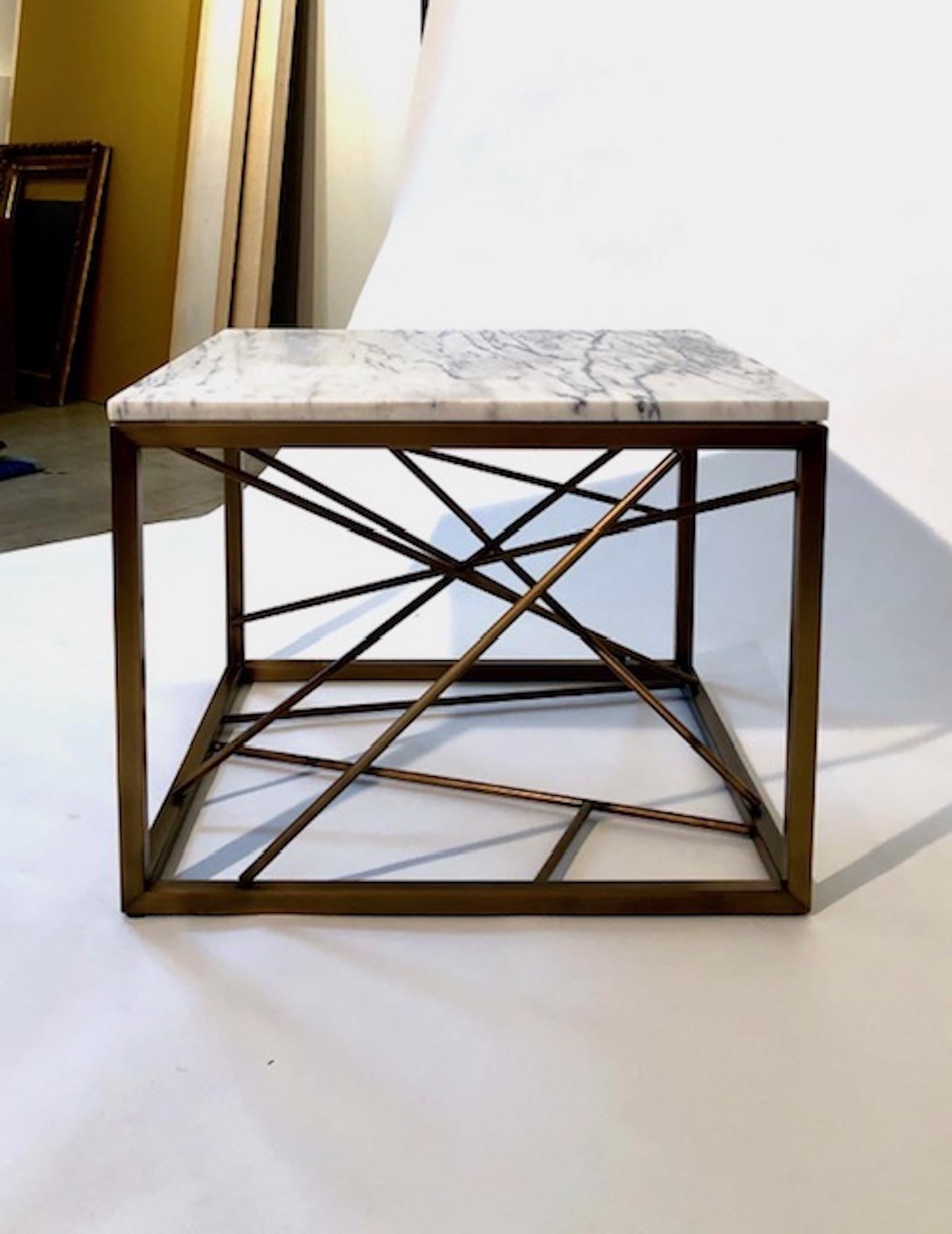 Nest Side Table by Morgan Clayhall, sculptural base, steel, marble, custom In New Condition For Sale In Toronto, CA