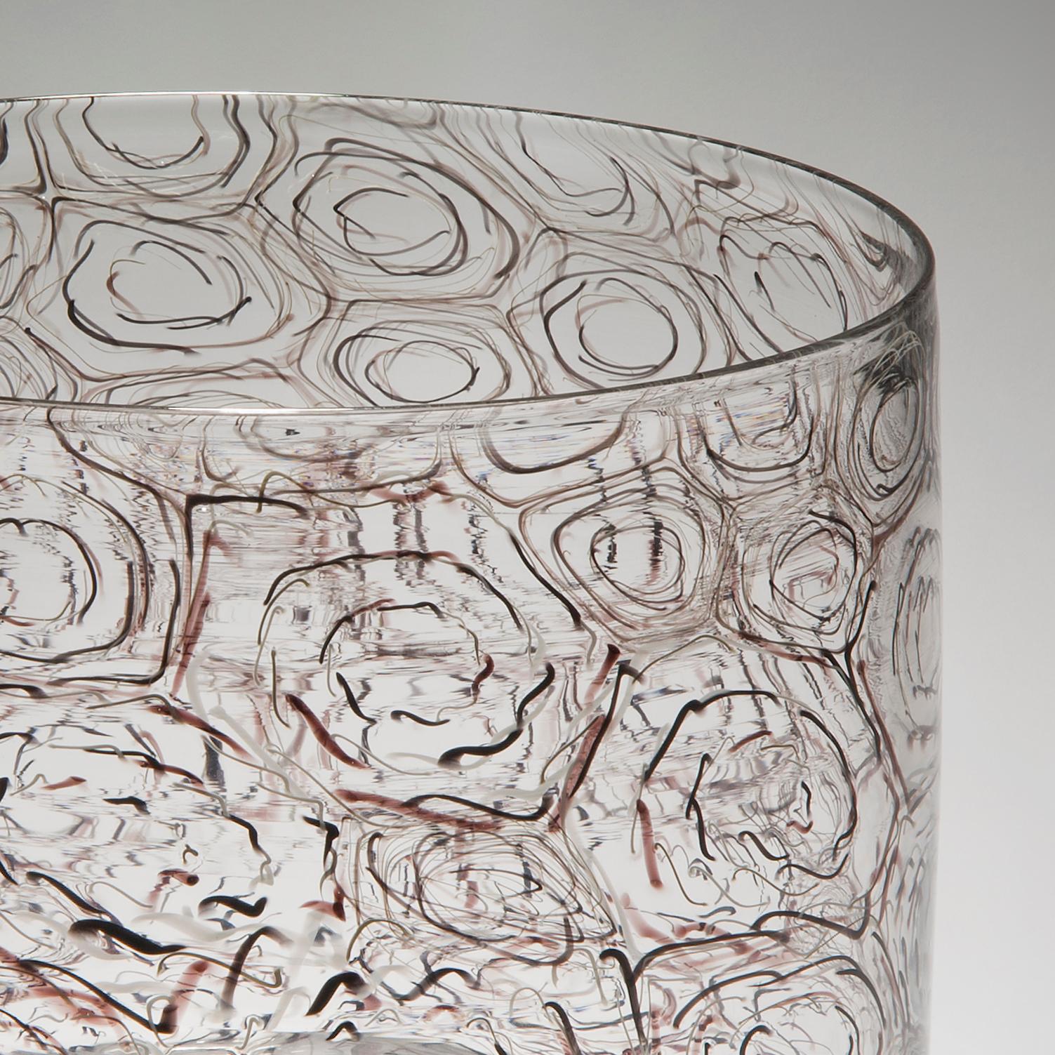 Art Glass Nest XI, a unique clear & aubergine Glass blown sculptural vase by Ann Wåhlström