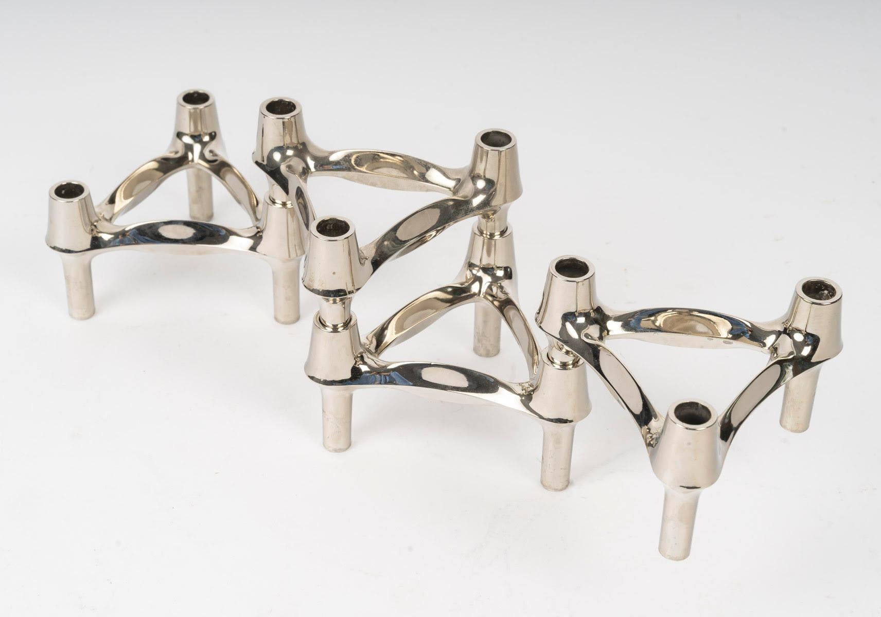 Nestbare und umbaubare Kerzenhalter aus verchromtem Metall, 20. Jahrhundert. (Moderne) im Angebot