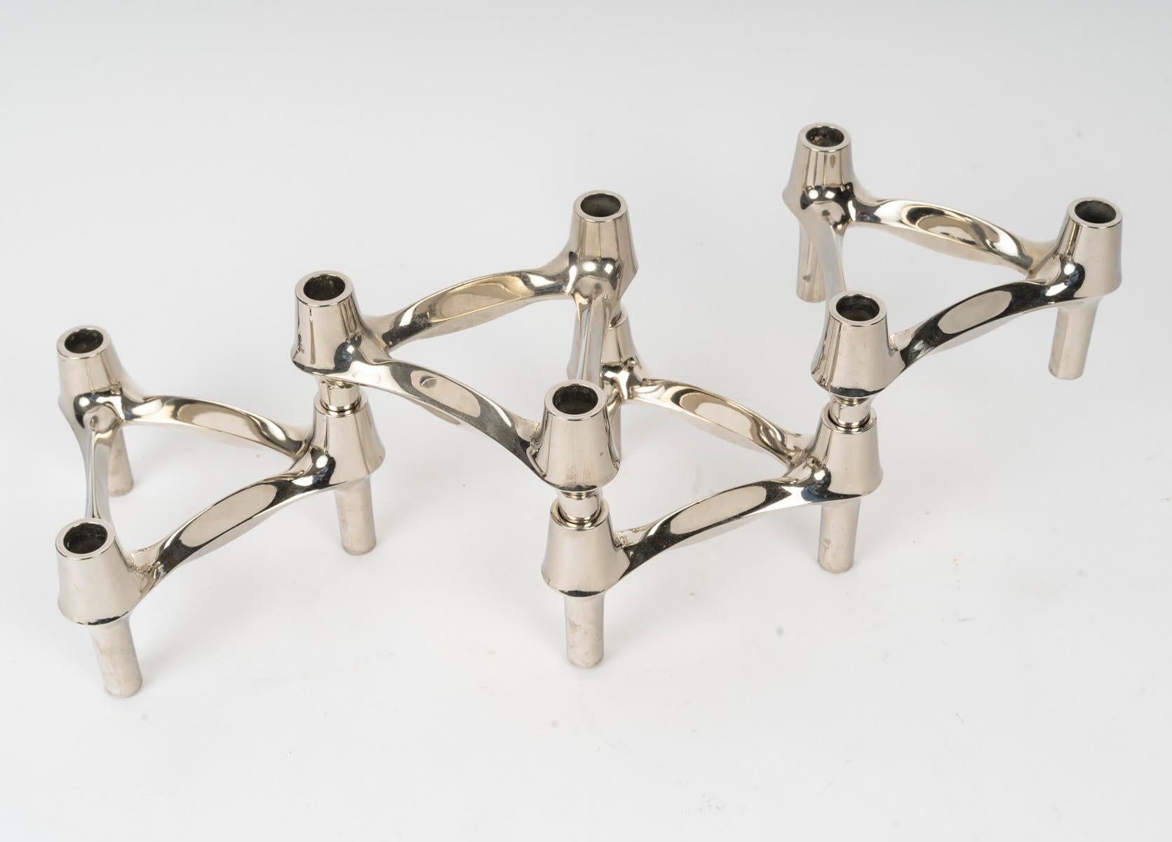 Nestbare und umbaubare Kerzenhalter aus verchromtem Metall, 20. Jahrhundert. im Angebot 2