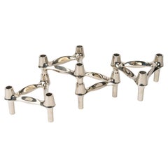 Nestable and Convertible Candlesticks in Chrome-Plated Metal, 20th Century.