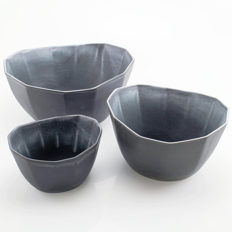 Nesting Bowl Set, Matte Black and Grey Set of Three Modern Stacking