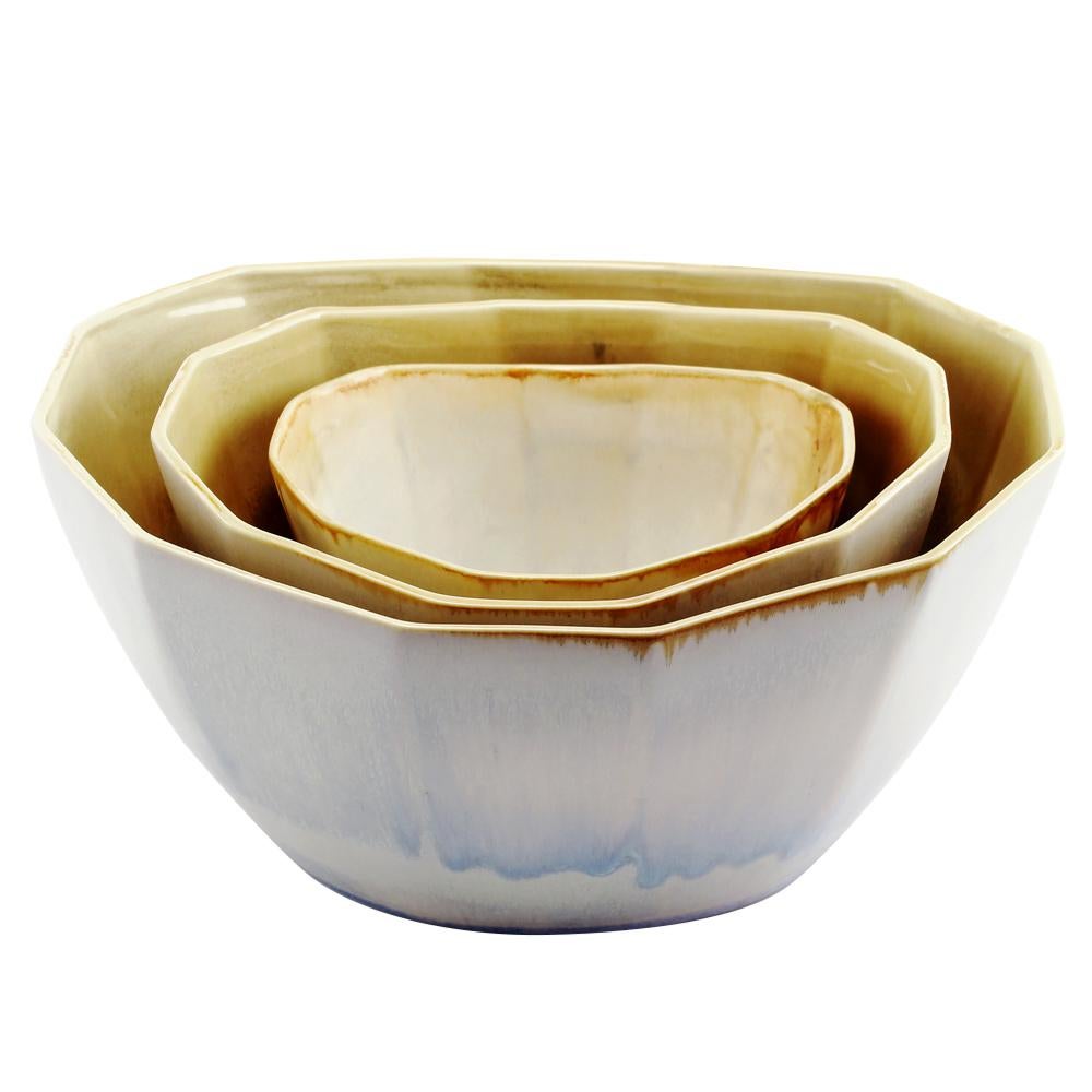 Nesting Bowl Set, Sand Dune Set of Three Porcelain Modern Stacking Serving Bowl