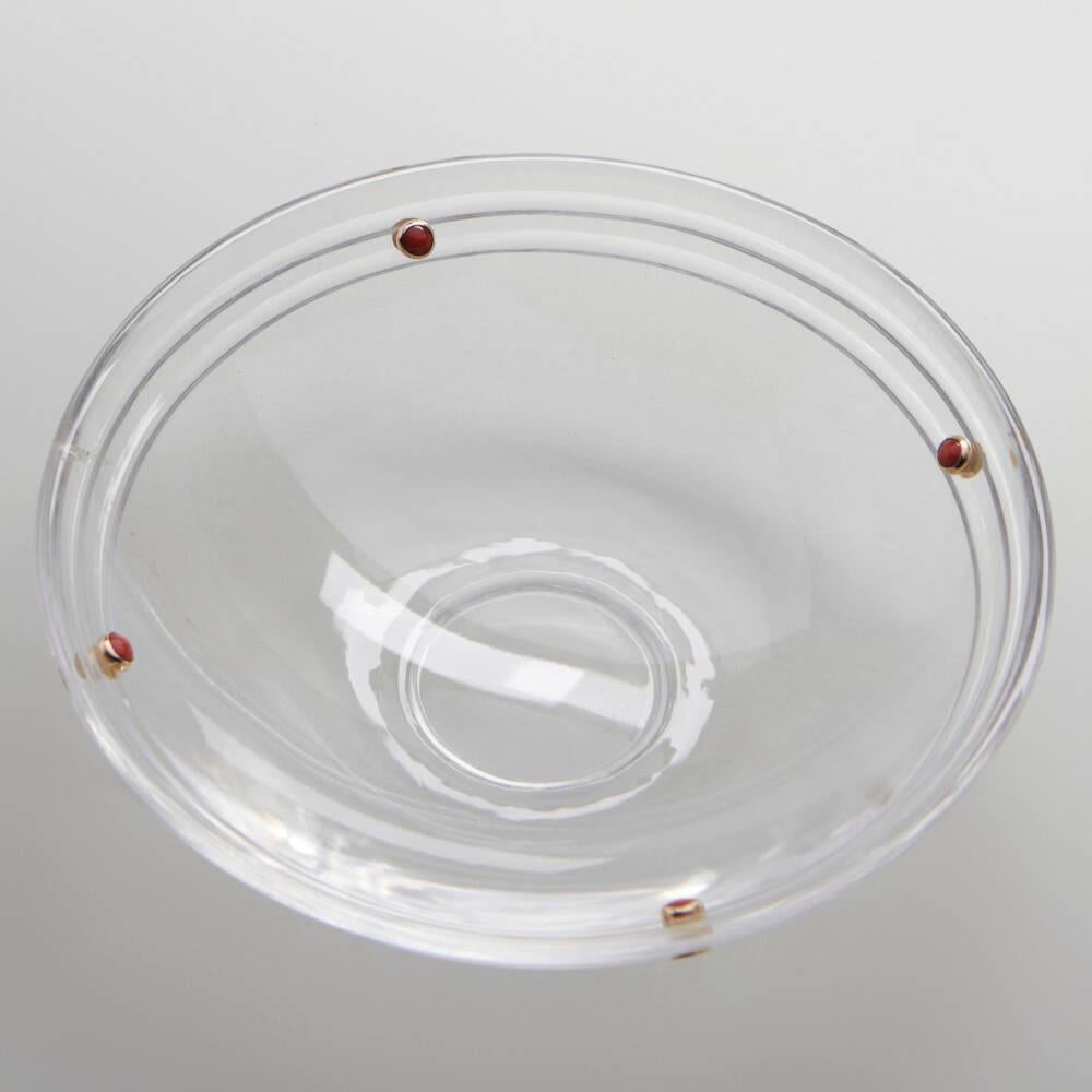 Nesting bowls 
Set of three 
c. 1955 rock 
Crystal, gold, coral 
1⅞ h × 6⅛ dia in (5 × 16 cm)
1½ h × 5¾ dia in (4 × 15 cm)
1⅛ h × 5⅛ dia in (3 × 13 cm)