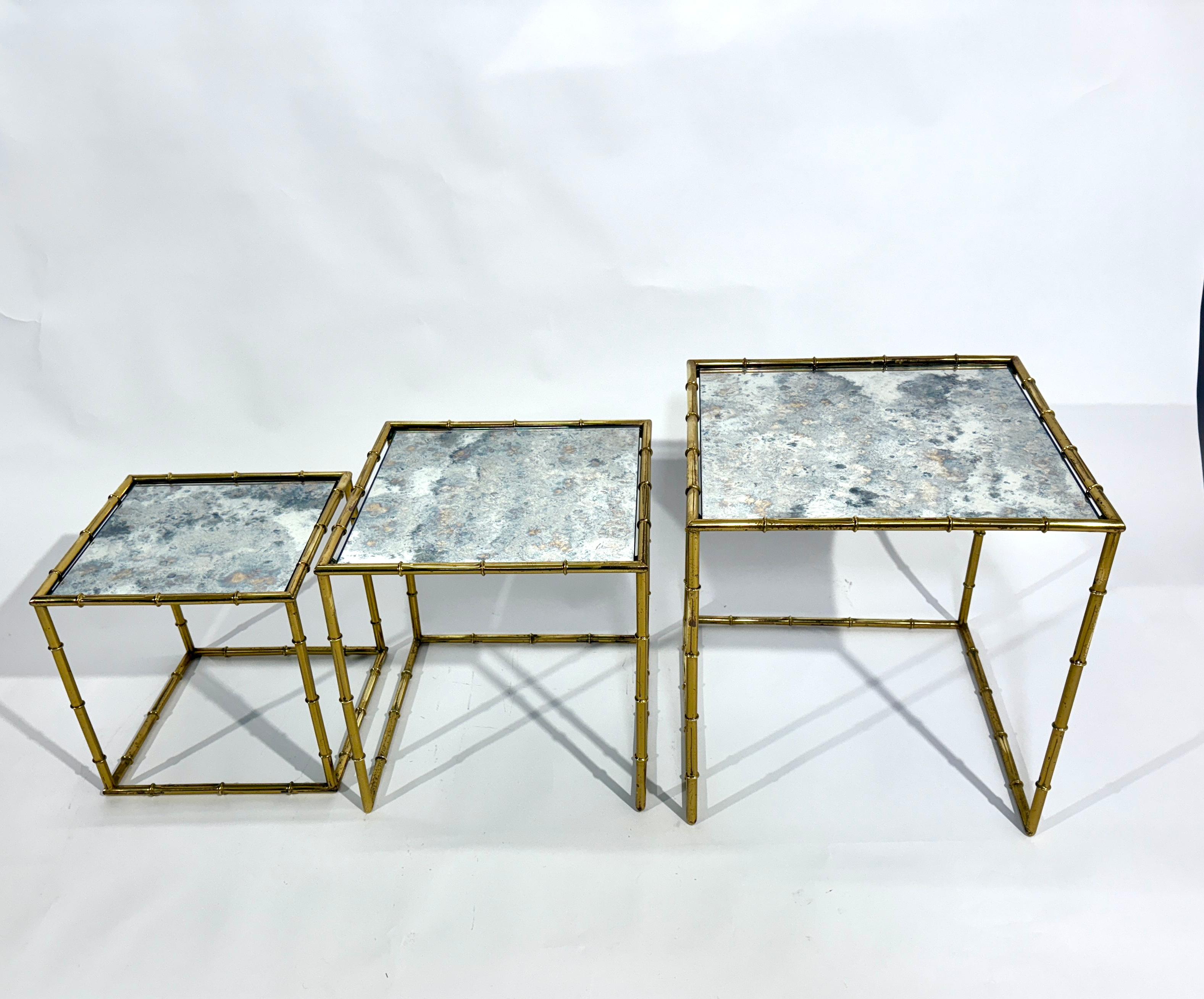 Mid-Century Modern Nesting Brass Table 