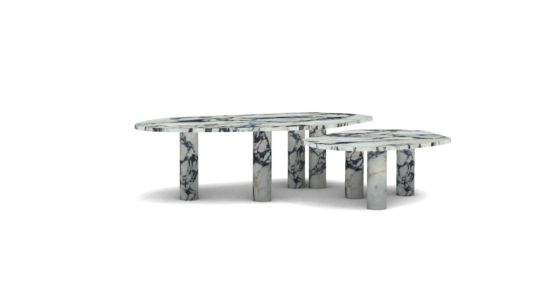 Modern Nesting Calacatta Viola Coffee Tables with Marble Legs For Sale