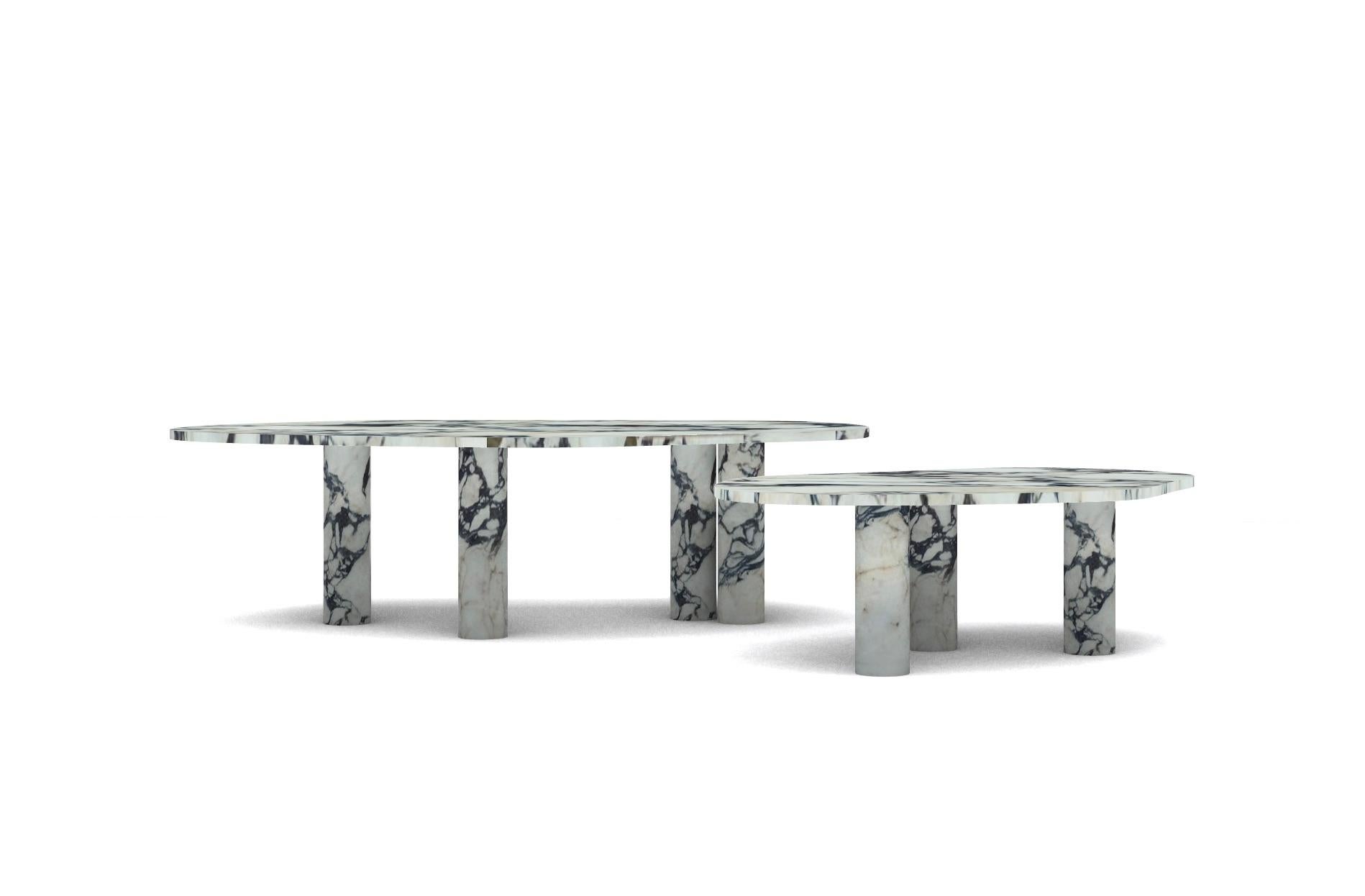Contemporary Nesting Calacatta Viola Coffee Tables with Marble Legs For Sale