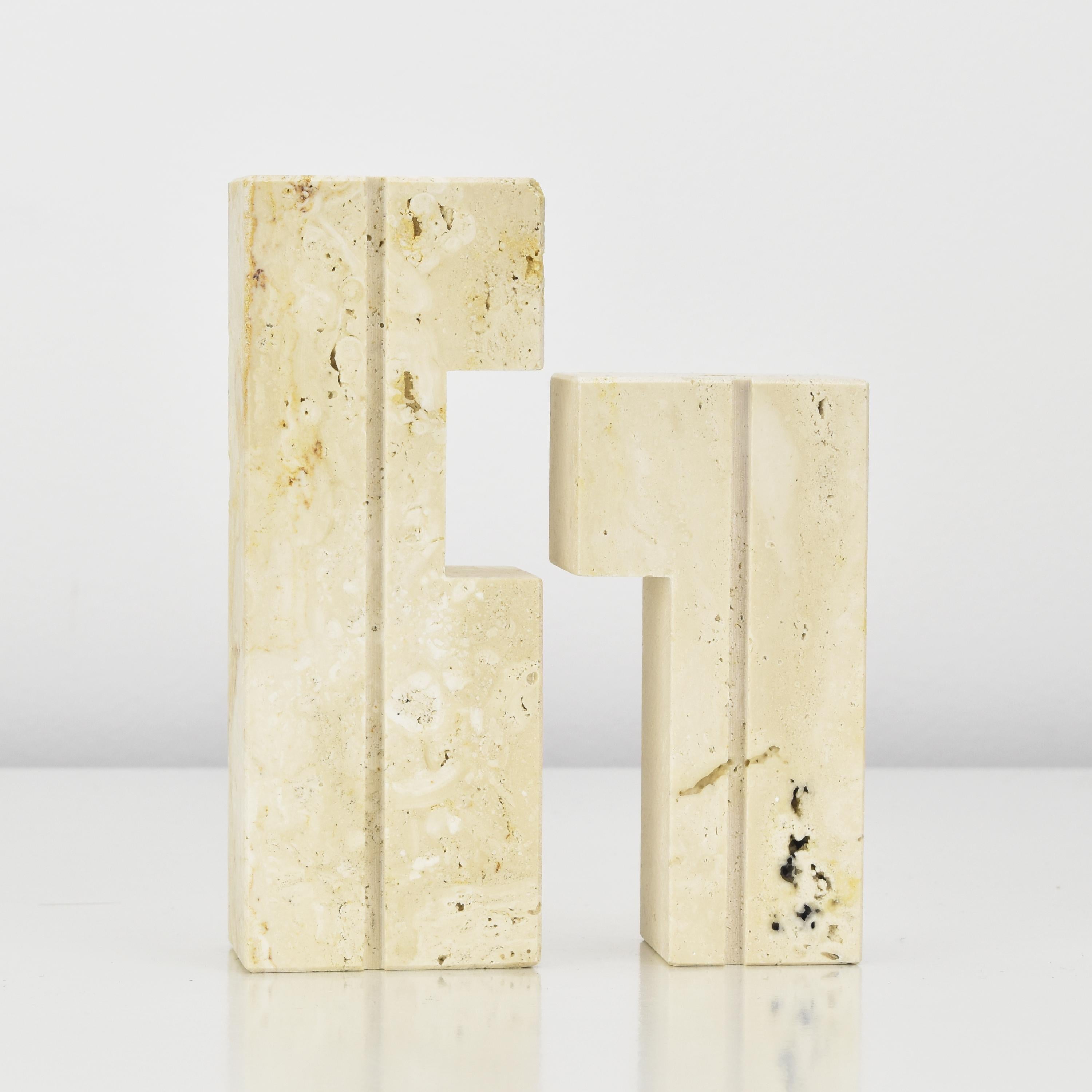 Mid-Century Modern Nesting Candle Holders by Fratelli Mannelli Italian Travertine Marble Puzzle For Sale