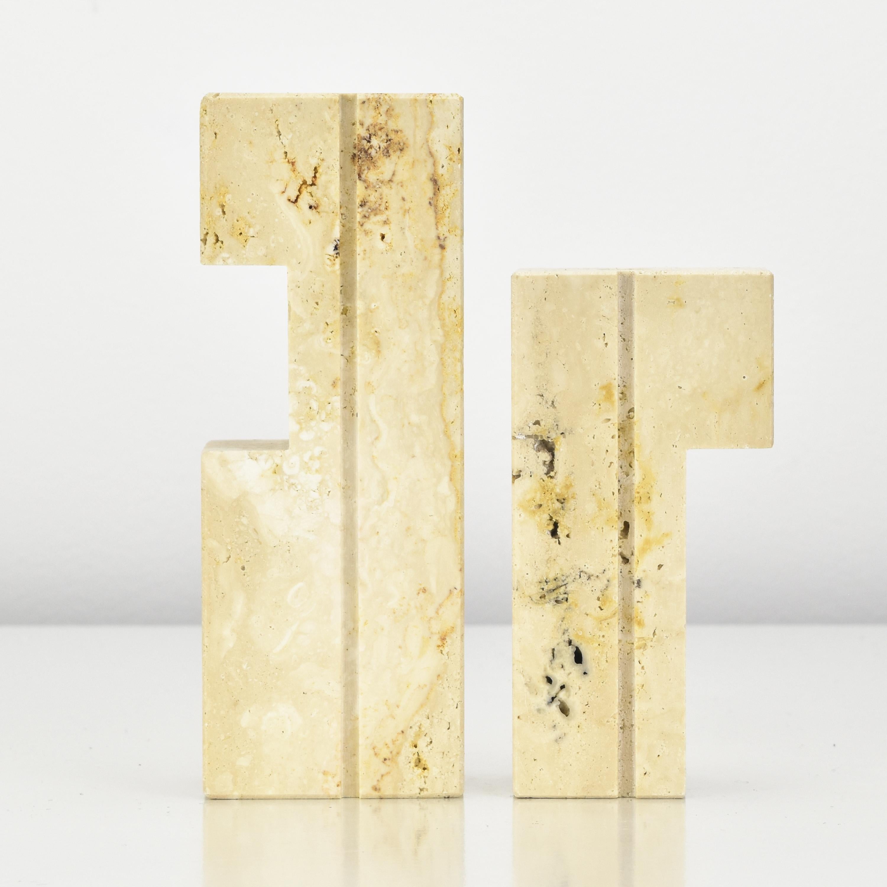 Hand-Crafted Nesting Candle Holders by Fratelli Mannelli Italian Travertine Marble Puzzle For Sale