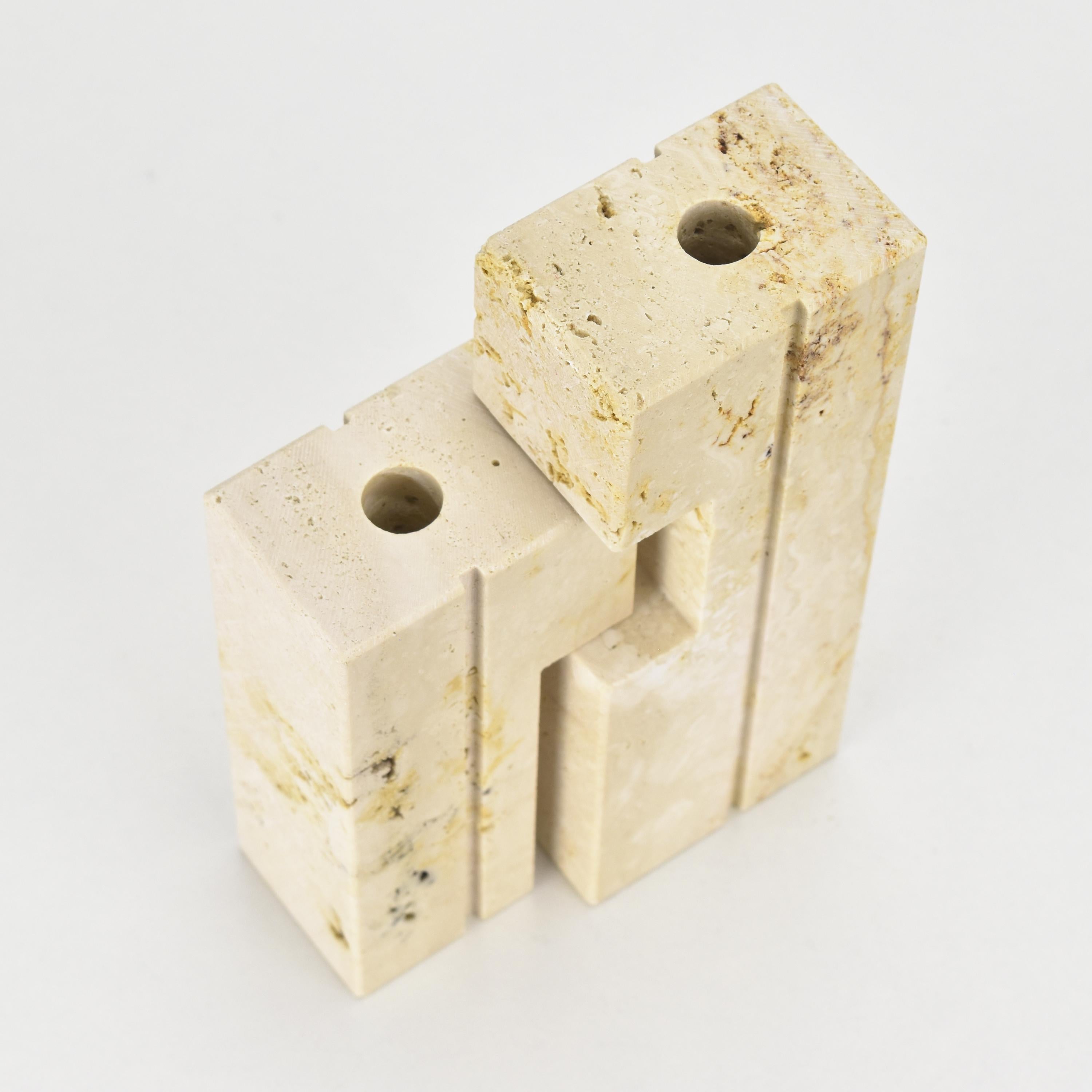 Late 20th Century Nesting Candle Holders by Fratelli Mannelli Italian Travertine Marble Puzzle For Sale