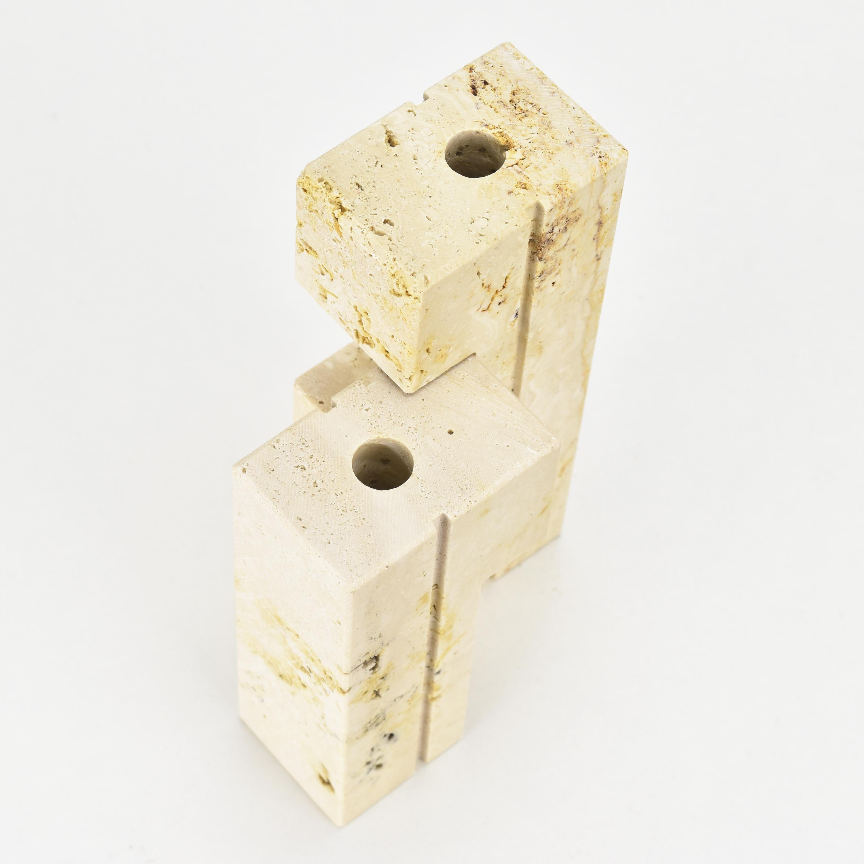 Schachtel-Kerzenhalter von Fratelli Mannelli, Italienisches Travertin-Marmor Puzzle im Angebot 2