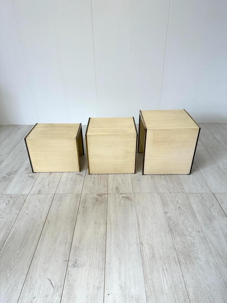 Brass Nesting Coffee Tables by Tommaso Barbi, Set of 3