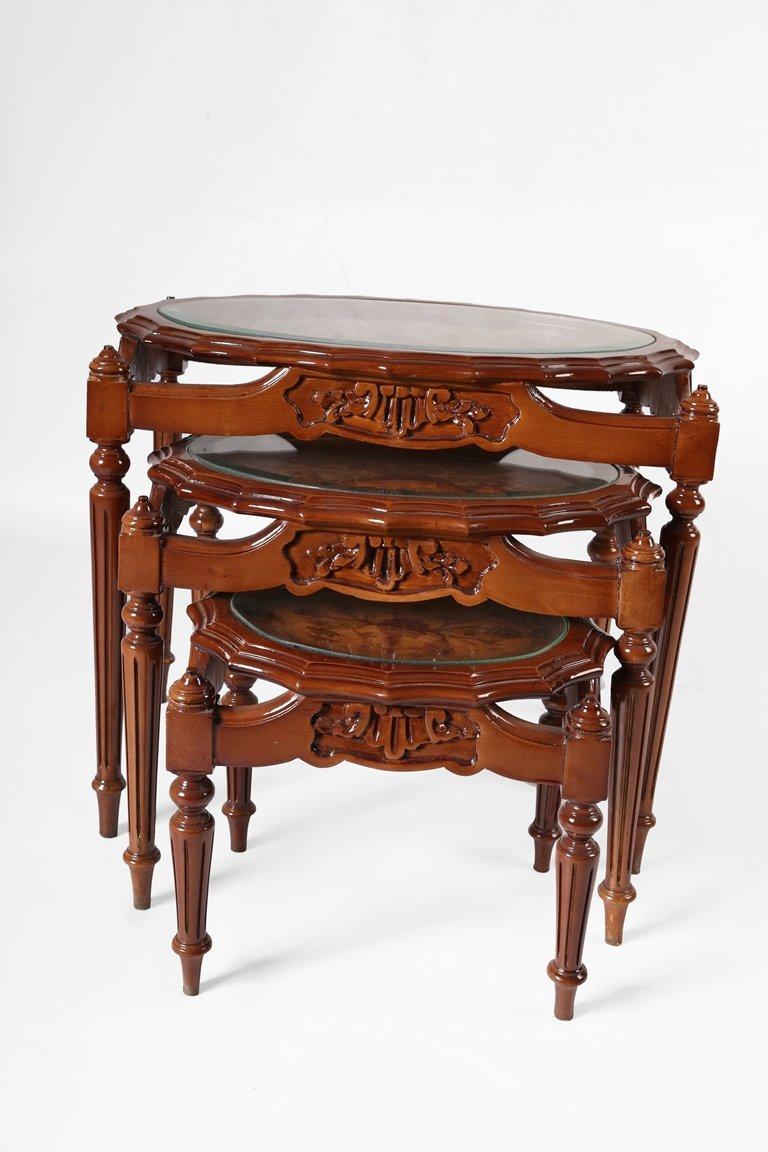European Nesting Coffee Tables - Hand Engraved (3 TABLES), 20th Century  For Sale
