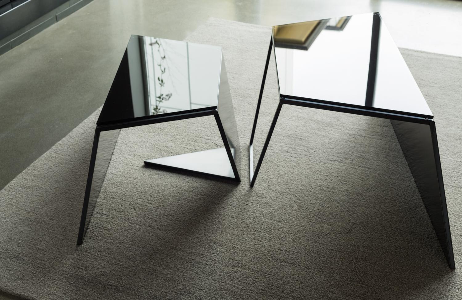 Fold Nesting Coffee Tables, Blackened Steel and Smoked Glass, by Force/Collide In New Condition For Sale In Seattle, WA
