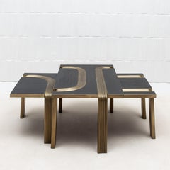 Nesting Coffee Tables in Oak with Brass Rods by R&Y Augousti - IN STOCK