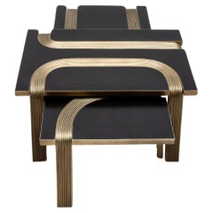 Nesting Coffee Tables in Oak with Brass Rods by R&Y Augousti - IN STOCK