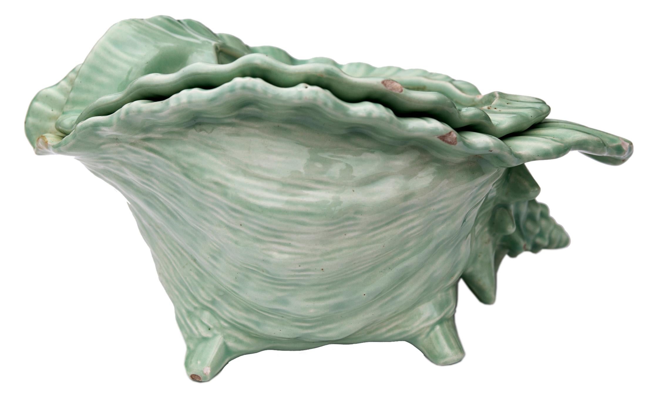 Glazed Nesting Green Ceramic Shell Pots