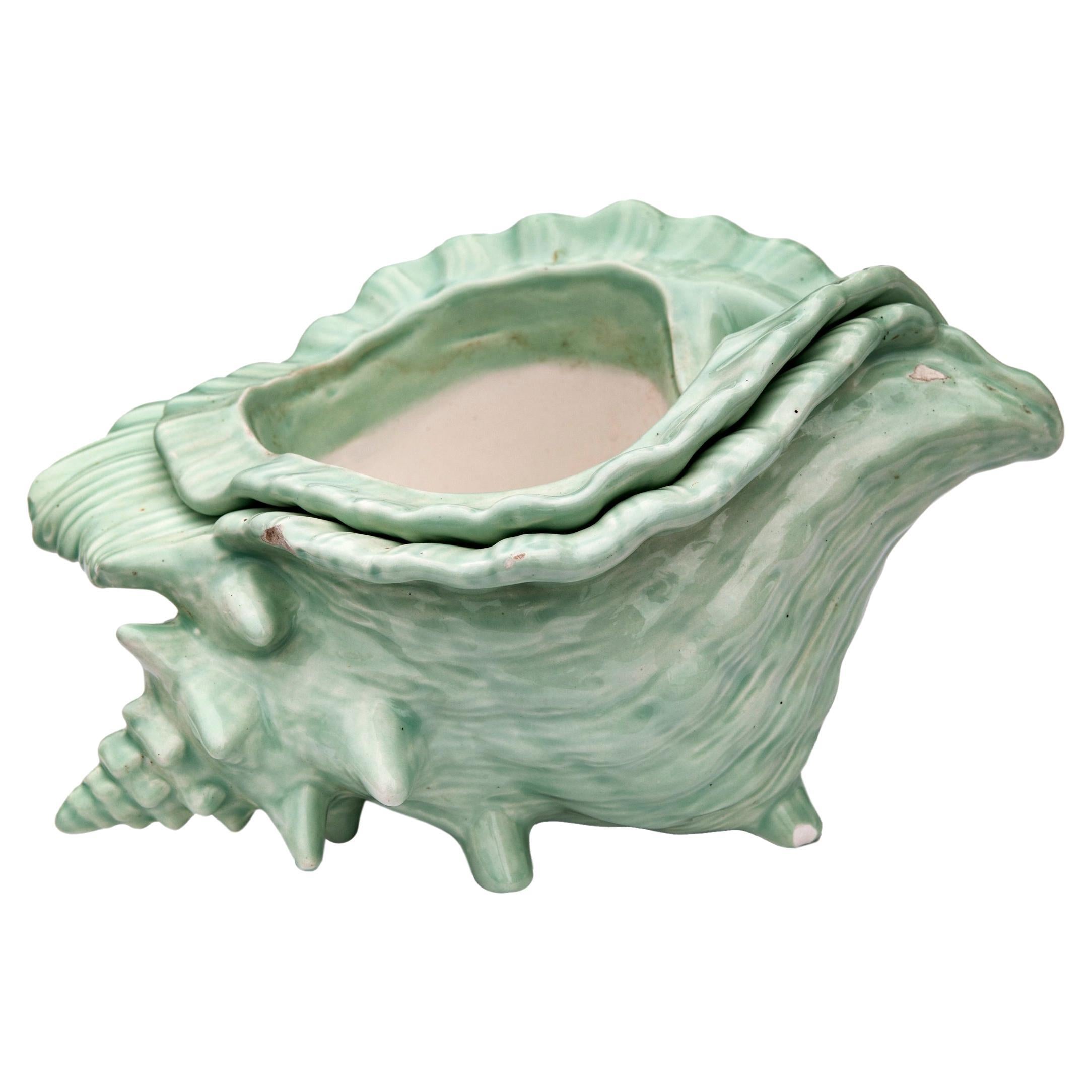 Nesting Green Ceramic Shell Pots For Sale