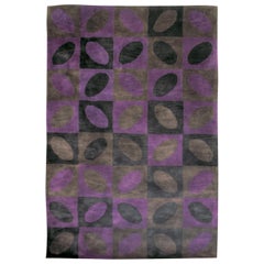 Purple, Black and Brown 'Nesting' Circular Shapes Handmade Wool Modern Rug