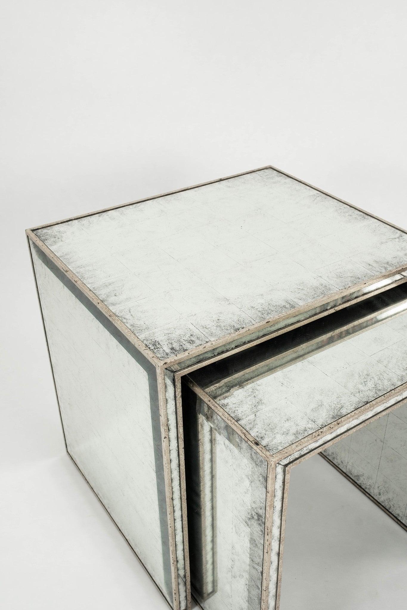 Contemporary Nesting Mirrored Table Set For Sale