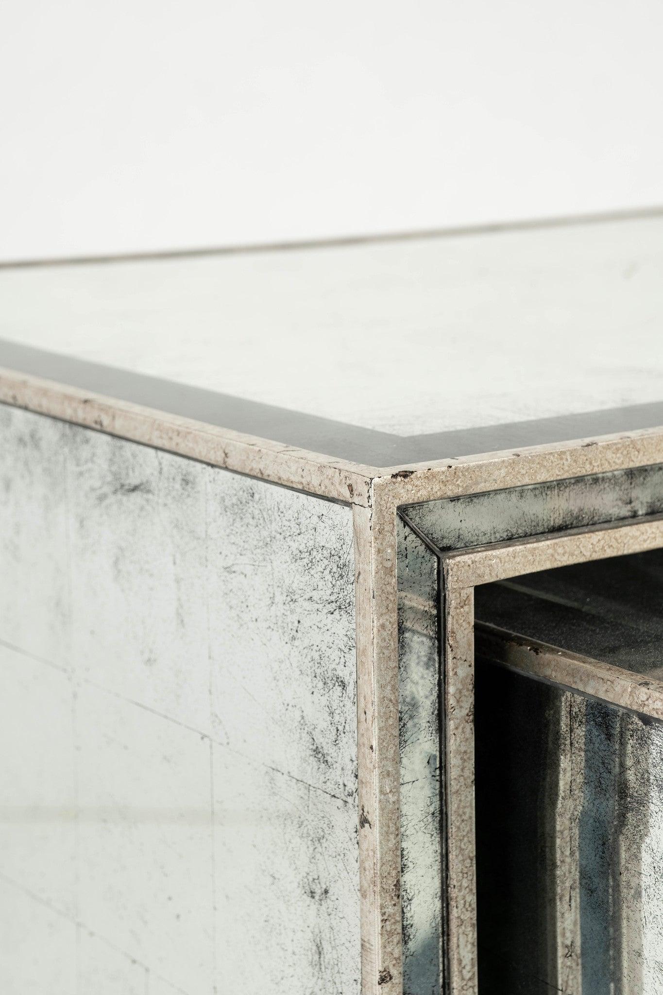 Nesting Mirrored Table Set For Sale 3