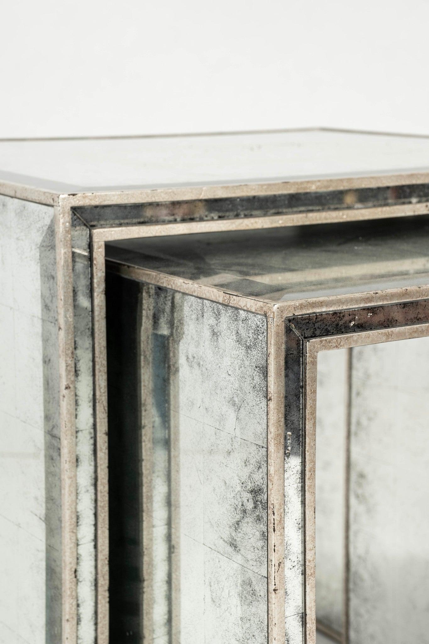 Nesting Mirrored Table Set For Sale 4